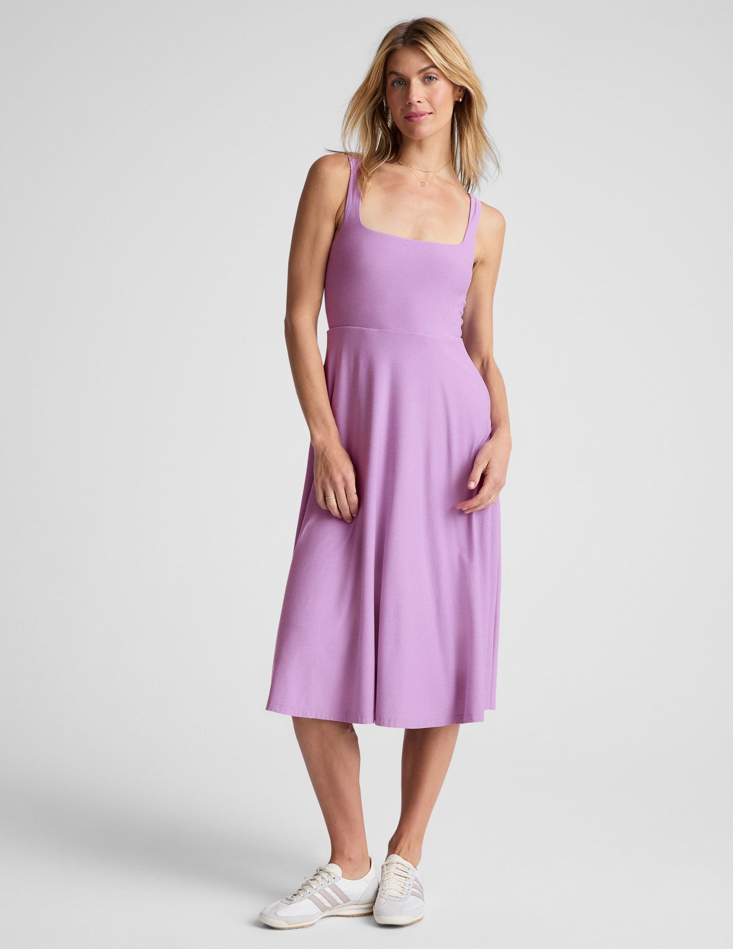Buttery Soft Featherweight Square Neck Midi Dress with Handy Pockets