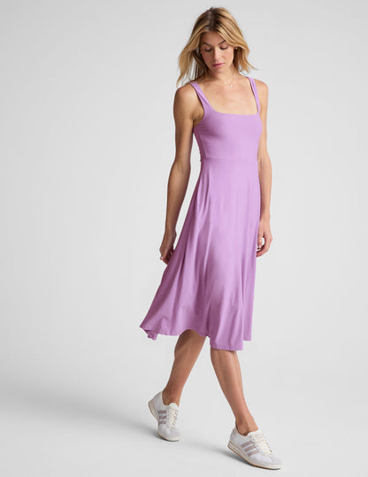 Buttery Soft Featherweight Square Neck Midi Dress with Handy Pockets