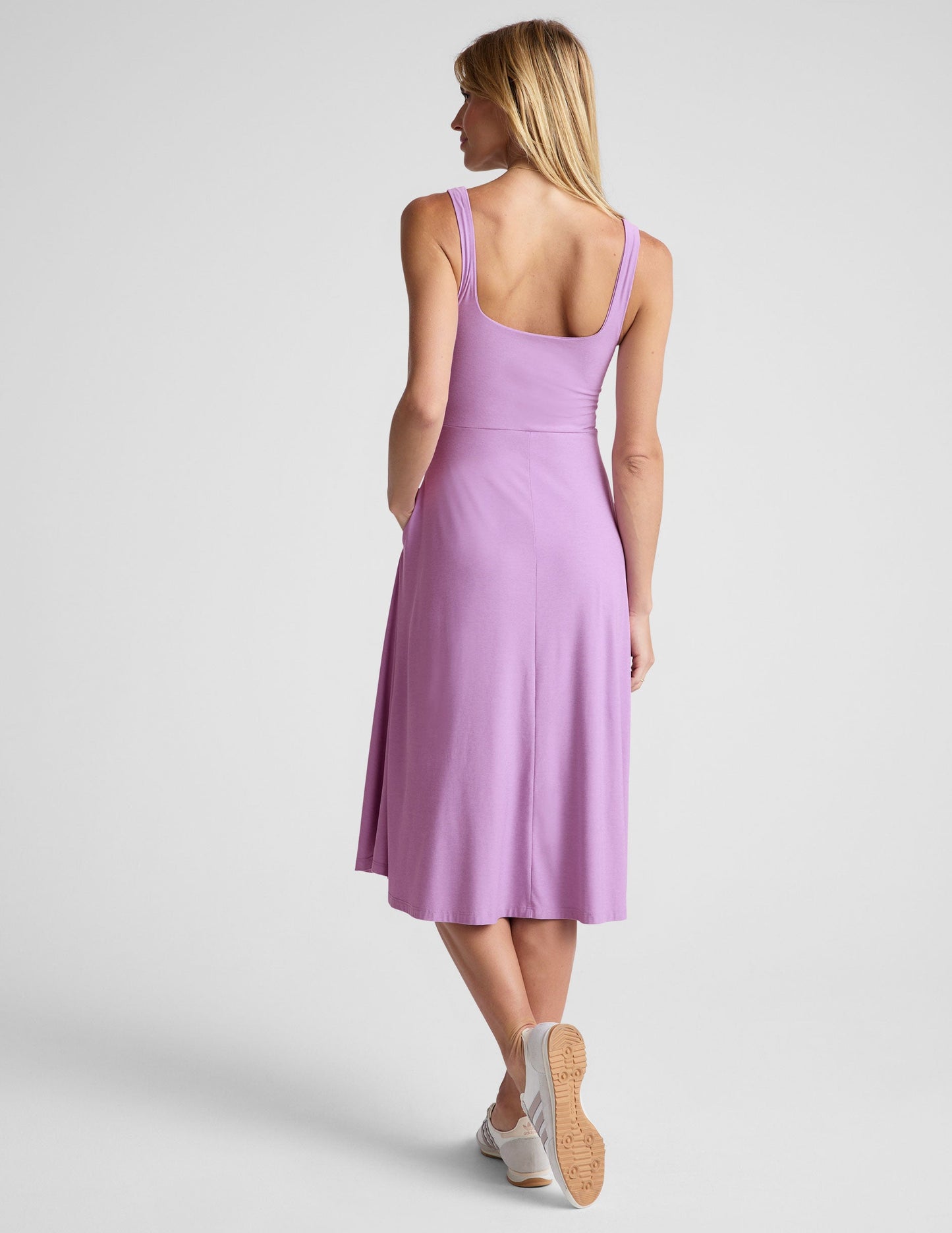 Buttery Soft Featherweight Square Neck Midi Dress with Handy Pockets
