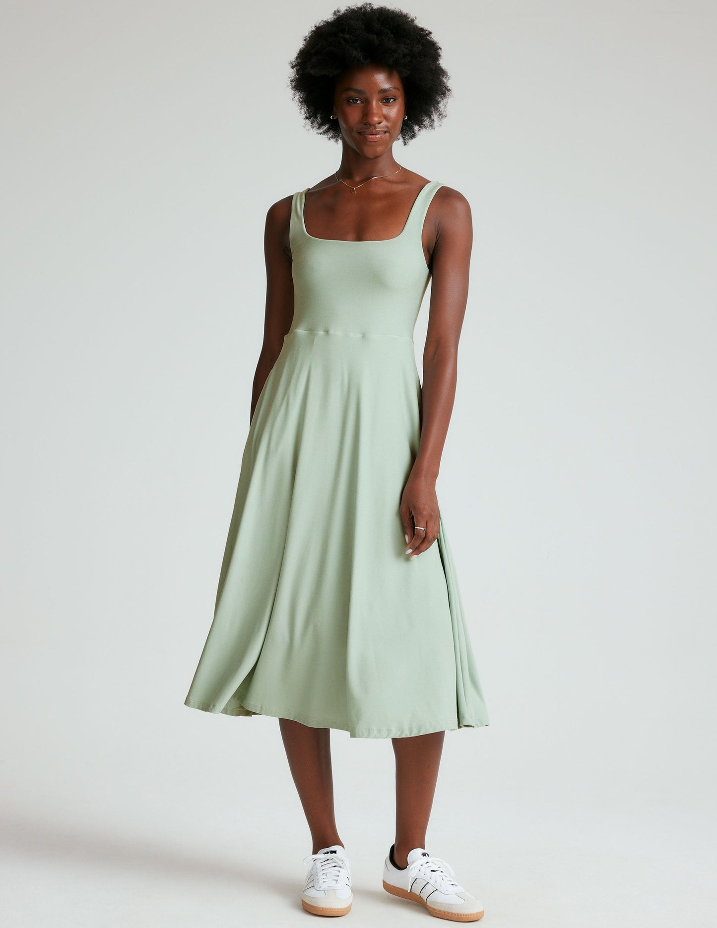 Featherweight Soft Square Neck Midi Dress with Pockets - Lightweight Spacedye