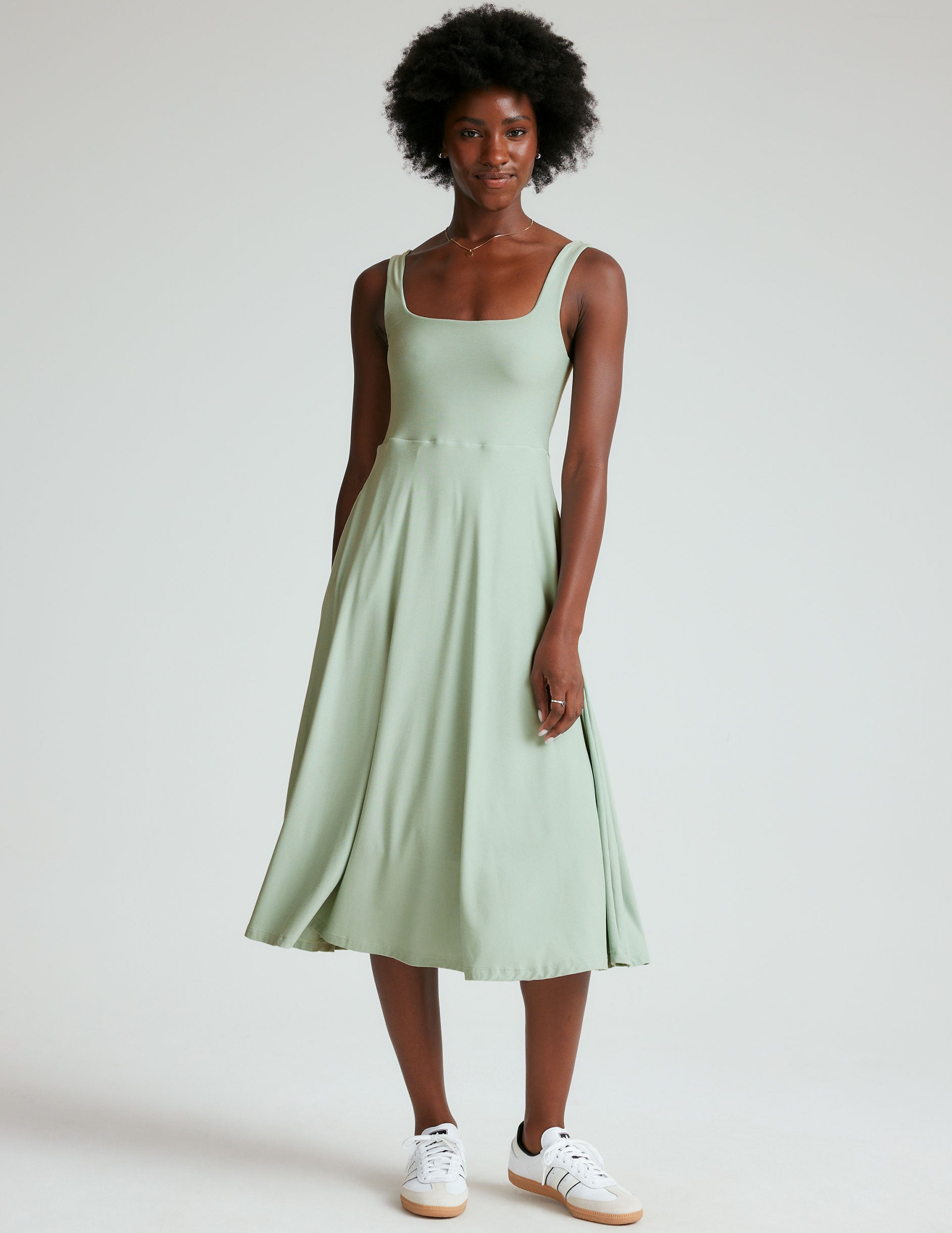 Featherweight Soft Square Neck Midi Dress with Pockets - Lightweight Spacedye