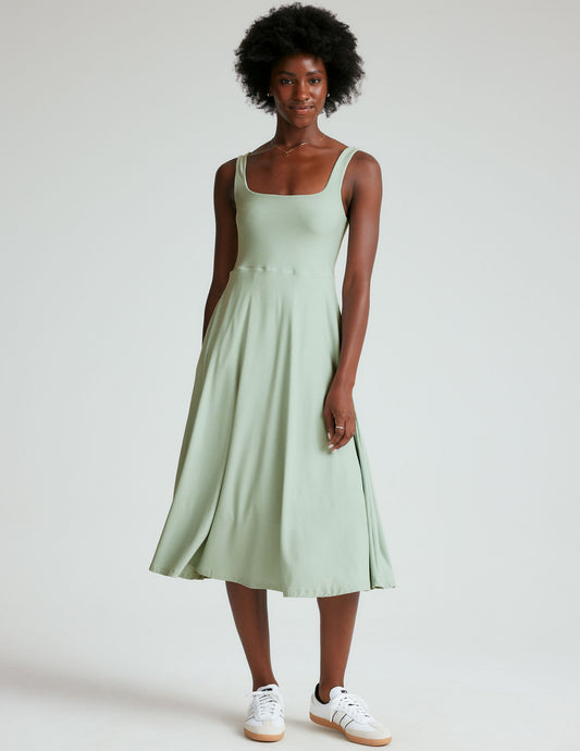 Featherweight Soft Square Neck Midi Dress with Pockets - Lightweight Spacedye