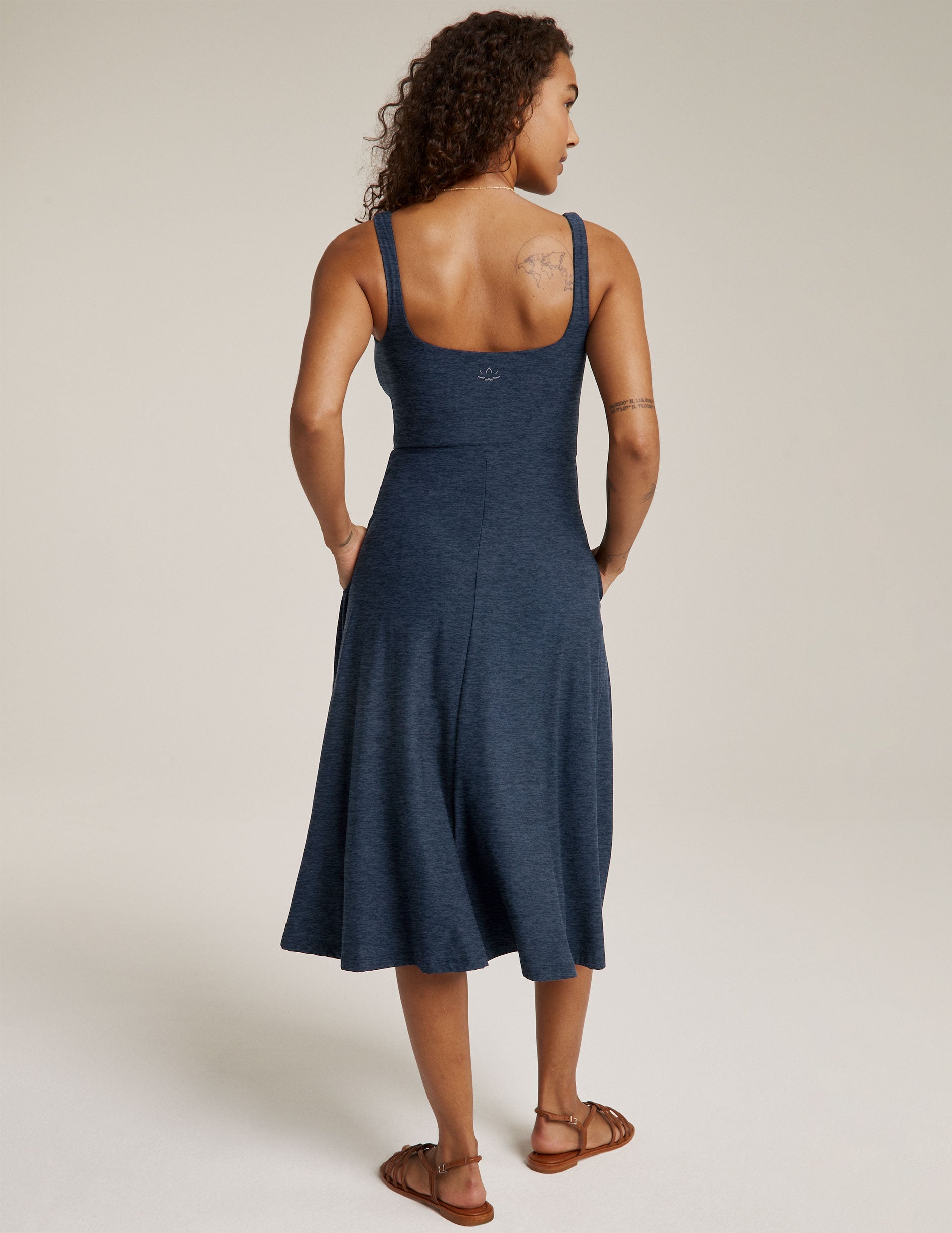 Beyond Yoga Featherweight Square Neck Midi Dress with Pockets, Comfortable Sleeveless
