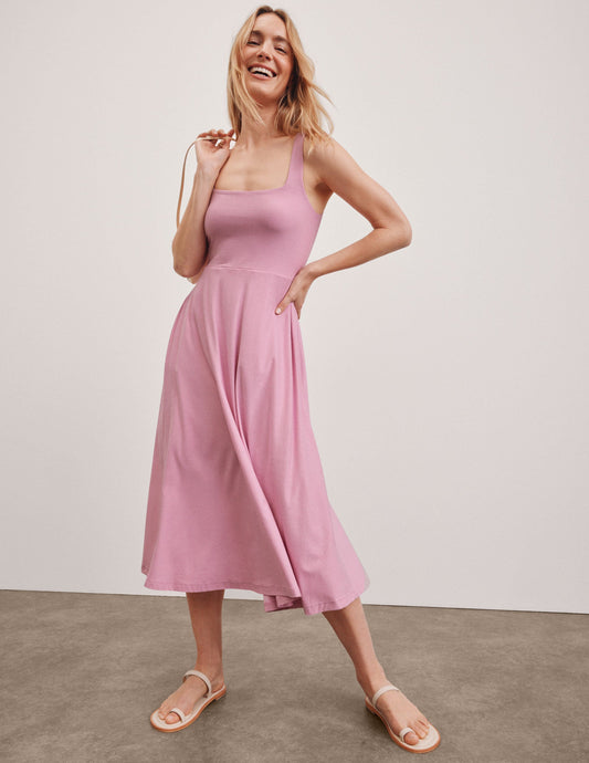 Featherweight Buttery Soft Square Neck Midi Dress with Pockets for Everyday Comfort