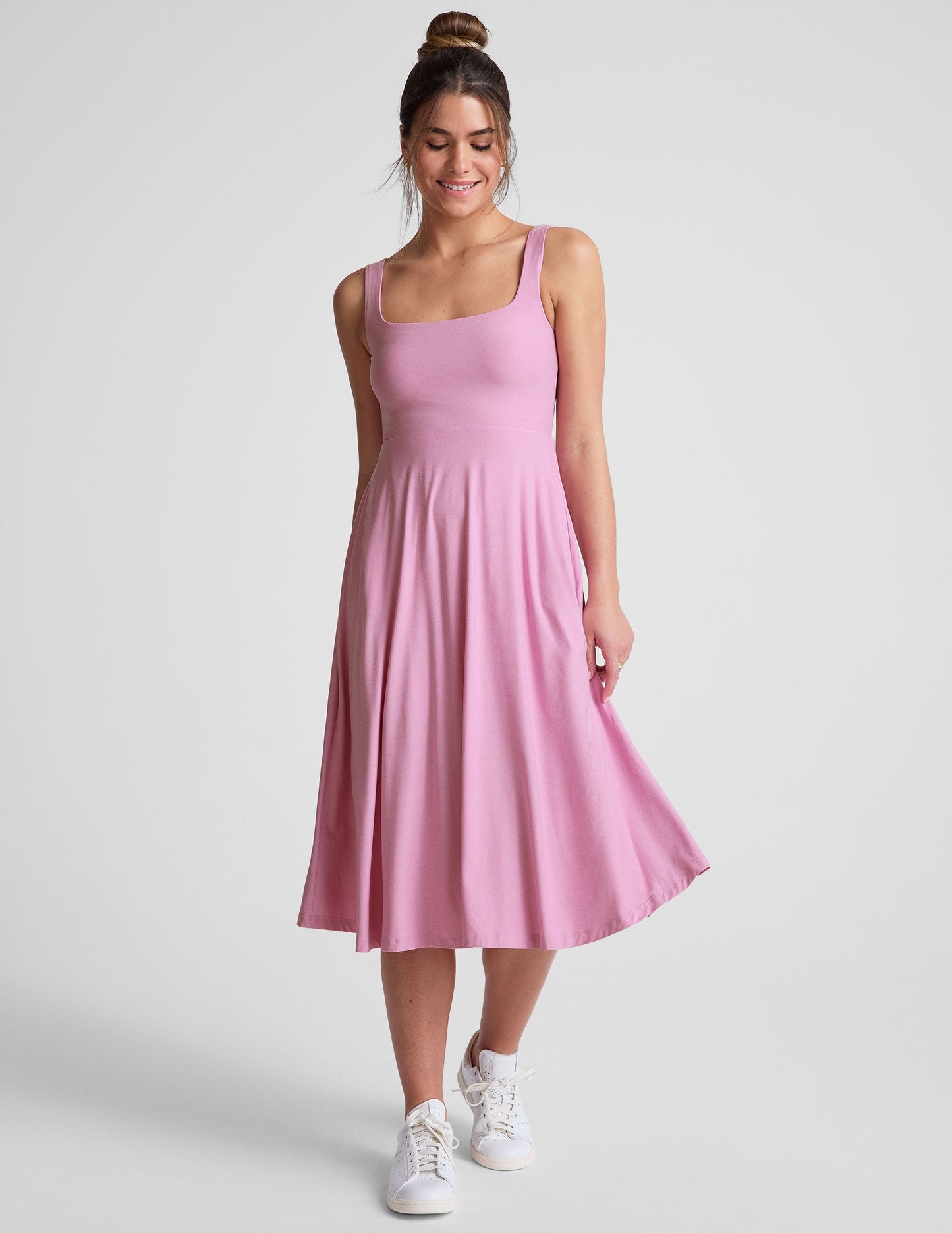 Featherweight Buttery Soft Square Neck Midi Dress with Pockets for Everyday Comfort