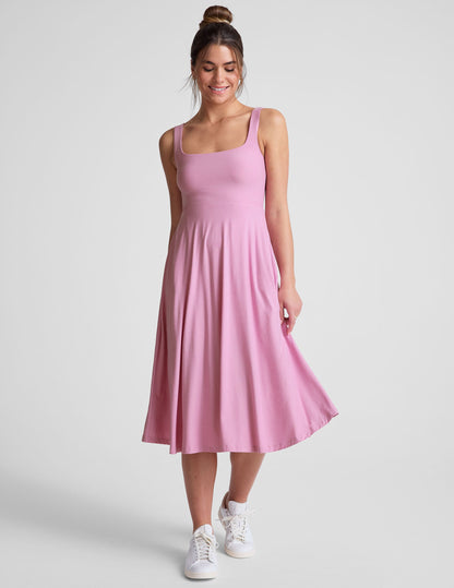 Featherweight Buttery Soft Square Neck Midi Dress with Pockets for Everyday Comfort