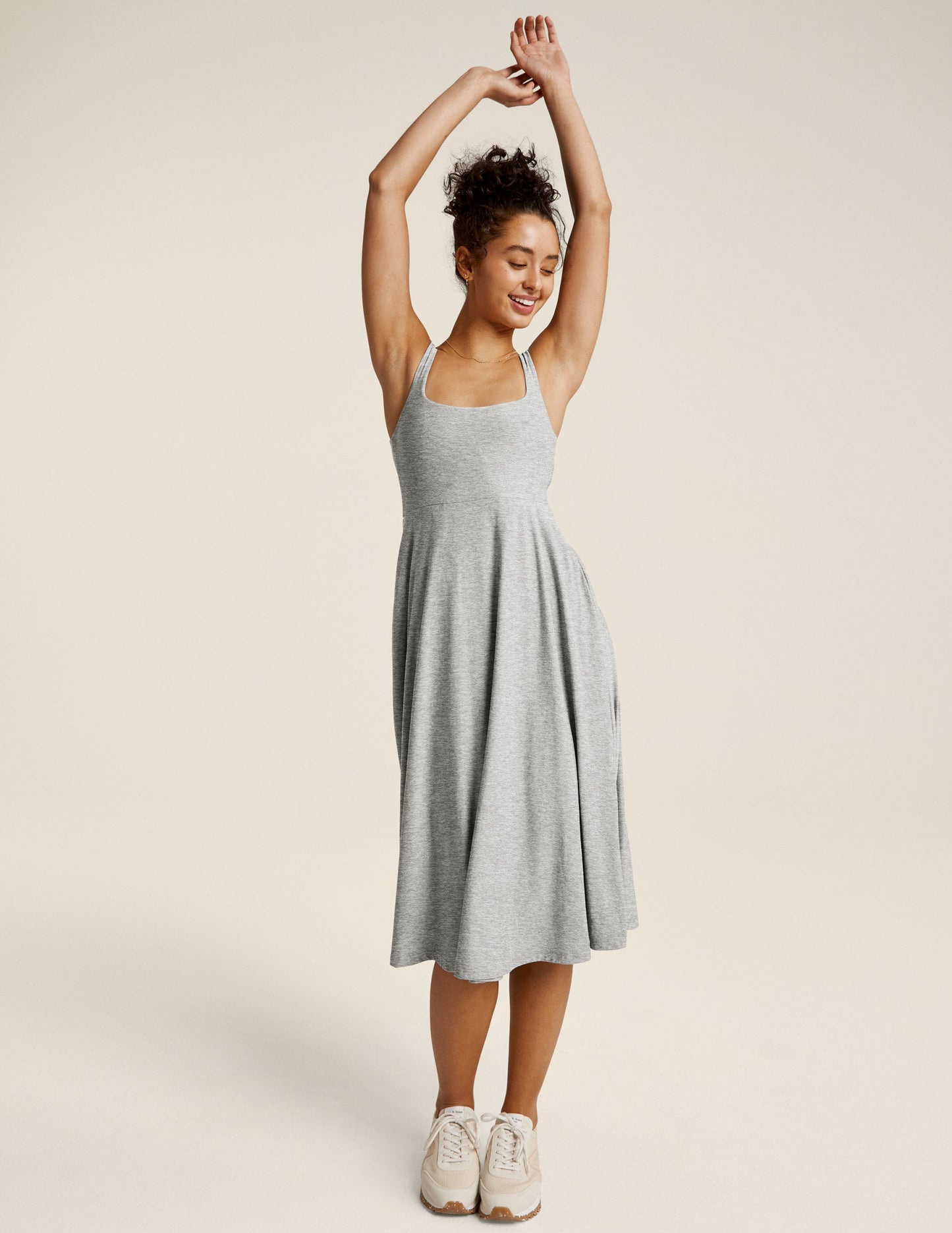 Featherweight Square Neck Midi Dress – Soft, Relaxed Fit, Everyday Pockets