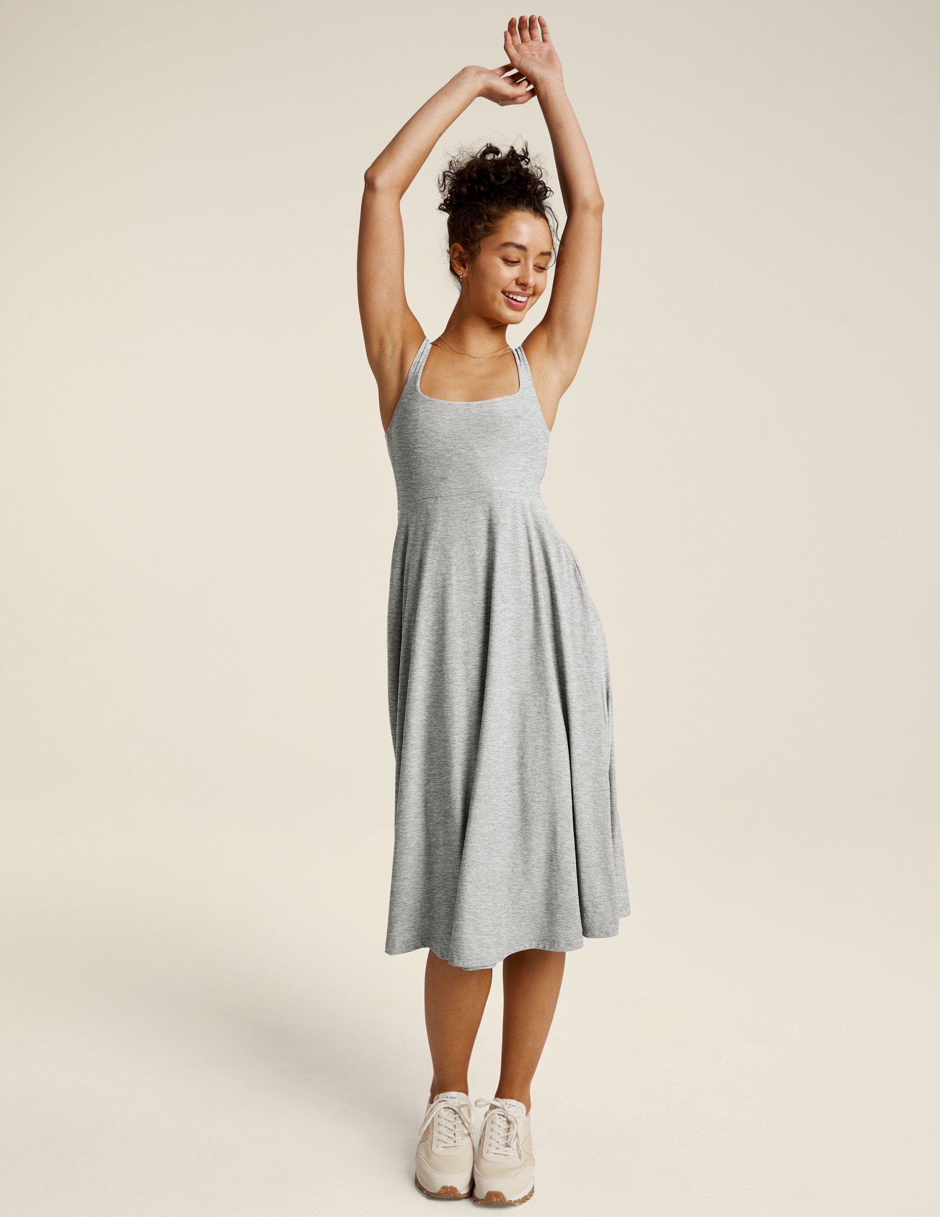 Featherweight Square Neck Midi Dress – Soft, Relaxed Fit, Everyday Pockets