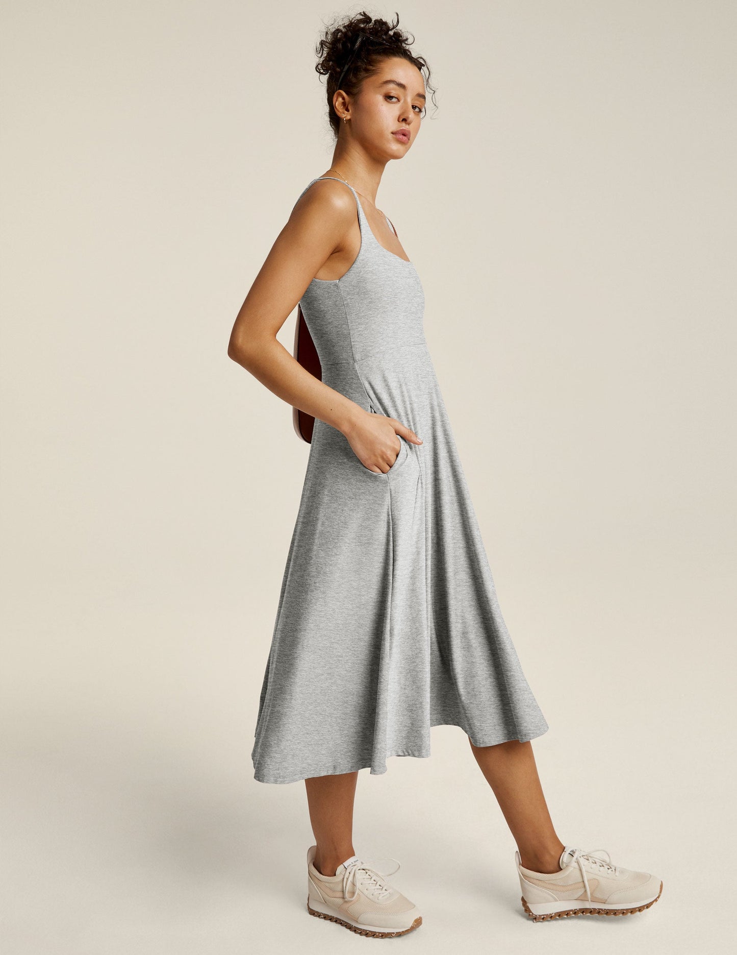 Featherweight Square Neck Midi Dress – Soft, Relaxed Fit, Everyday Pockets