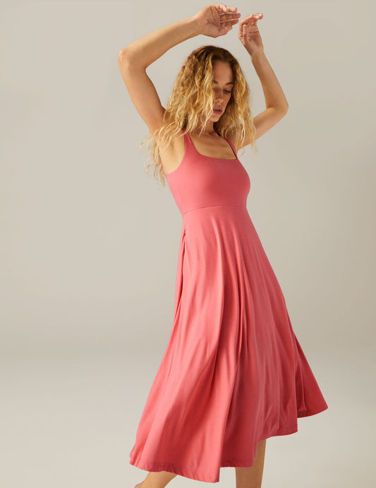 Featherweight Soft Square Neck Midi Dress with Pockets, Sun Kissed Coral
