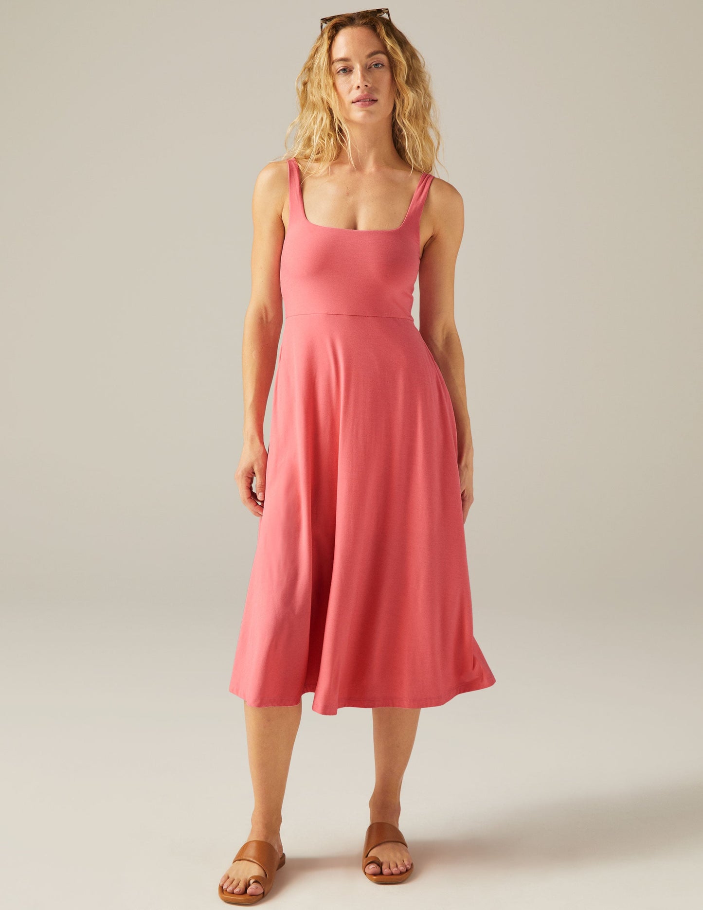 Featherweight Soft Square Neck Midi Dress with Pockets, Sun Kissed Coral