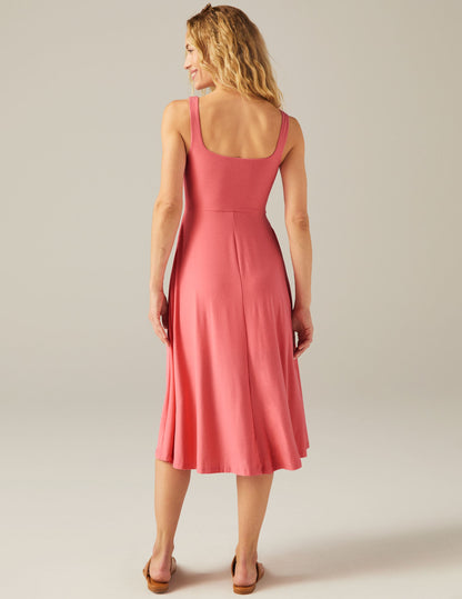 Featherweight Soft Square Neck Midi Dress with Pockets, Sun Kissed Coral