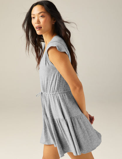 Effortless Featherweight Ruffle Dress: Comfy V-Neck, Flutter Sleeves, Tiered Skirt