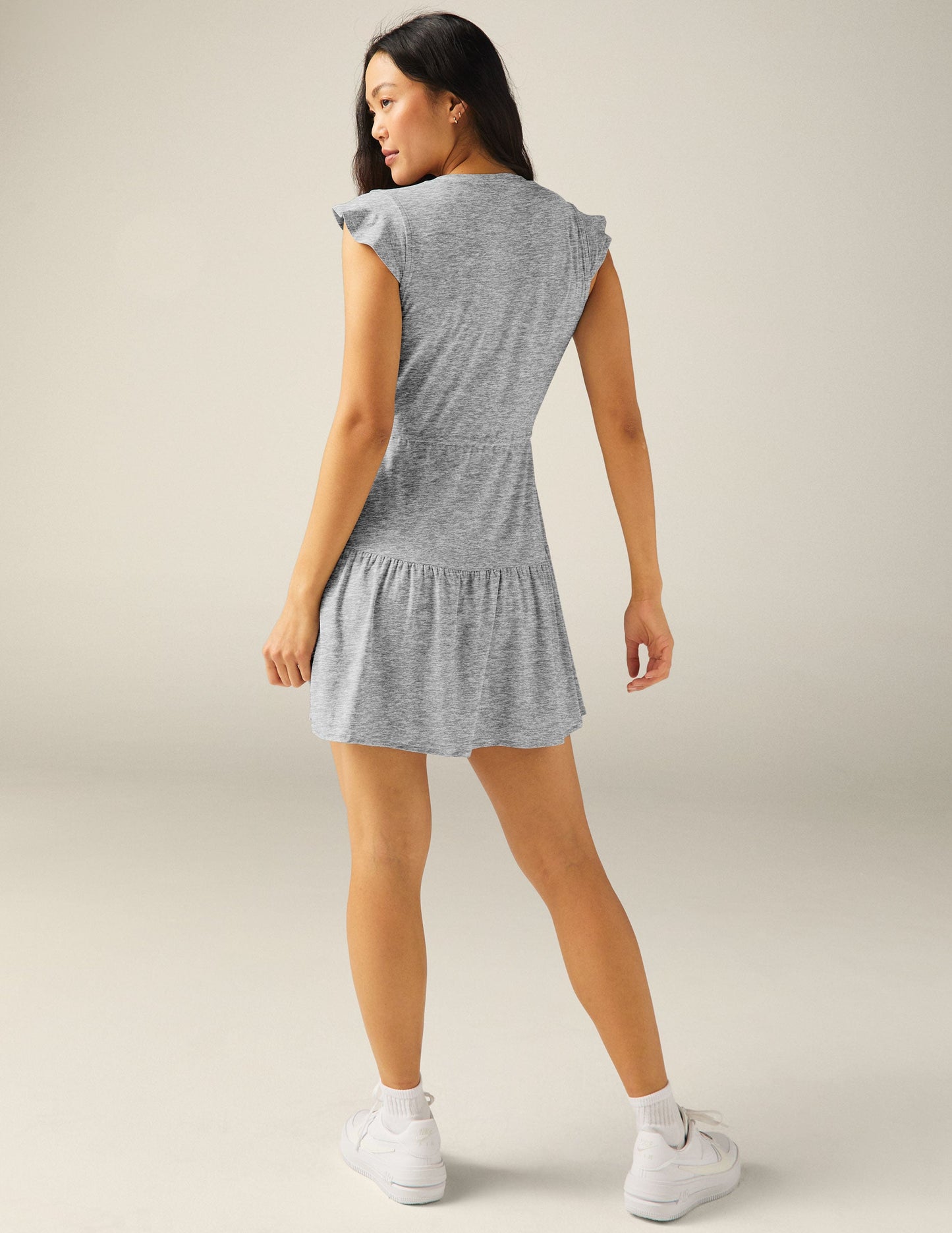 Effortless Featherweight Ruffle Dress: Comfy V-Neck, Flutter Sleeves, Tiered Skirt