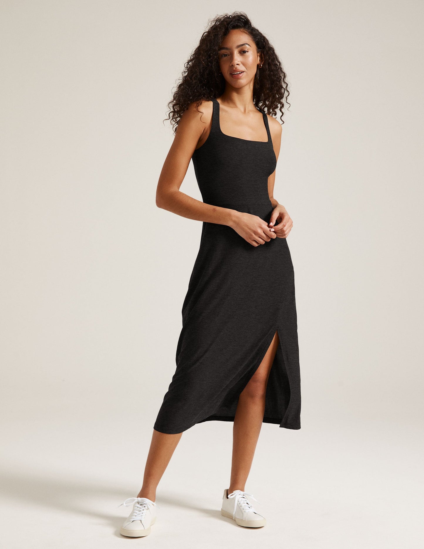 Featherweight Square Neck Midi Dress: Comfortable, Stylish, UPF Protection, Side Slit