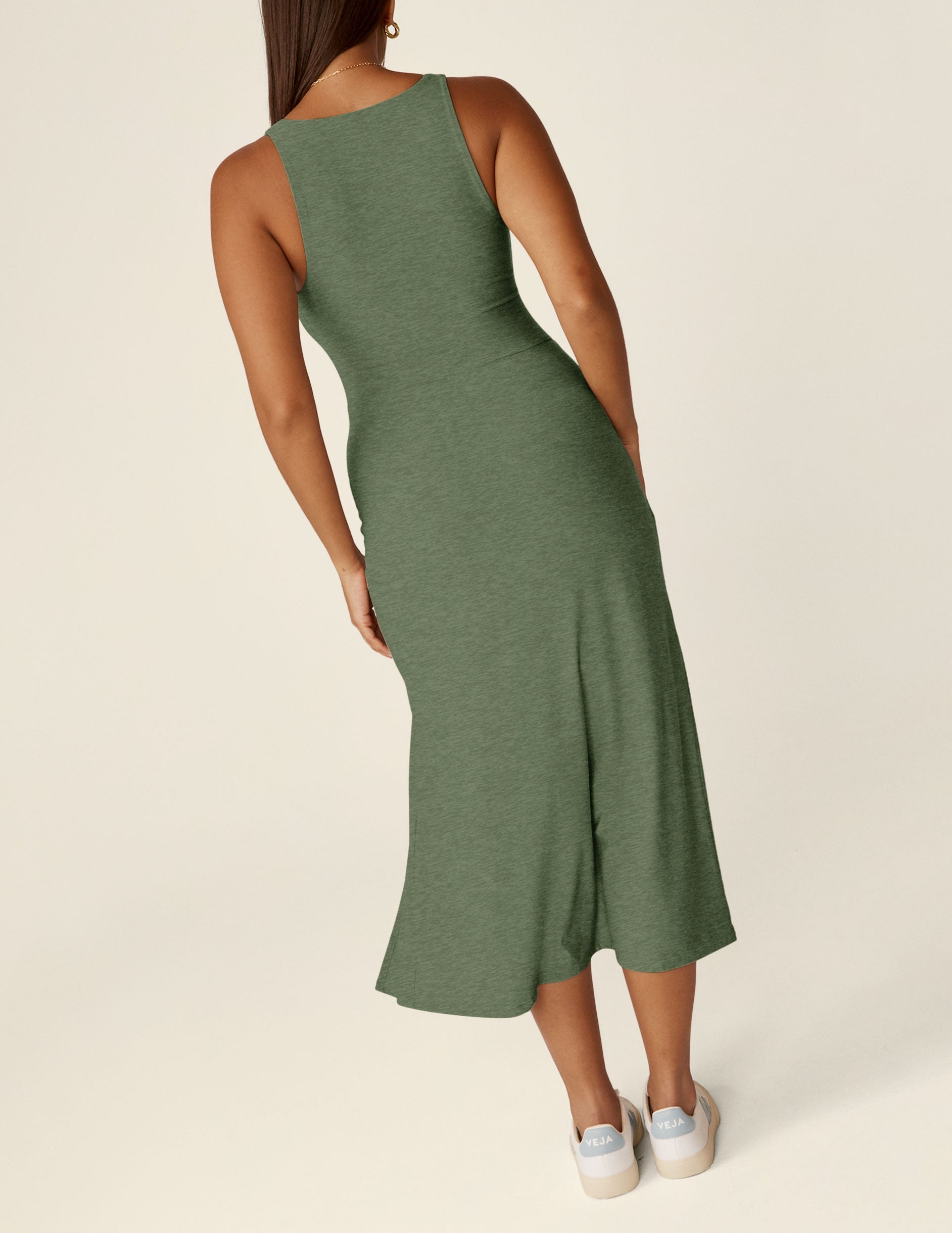 Featherweight Square Neck Midi Dress: Soft, Stylish, Versatile with Side Slit