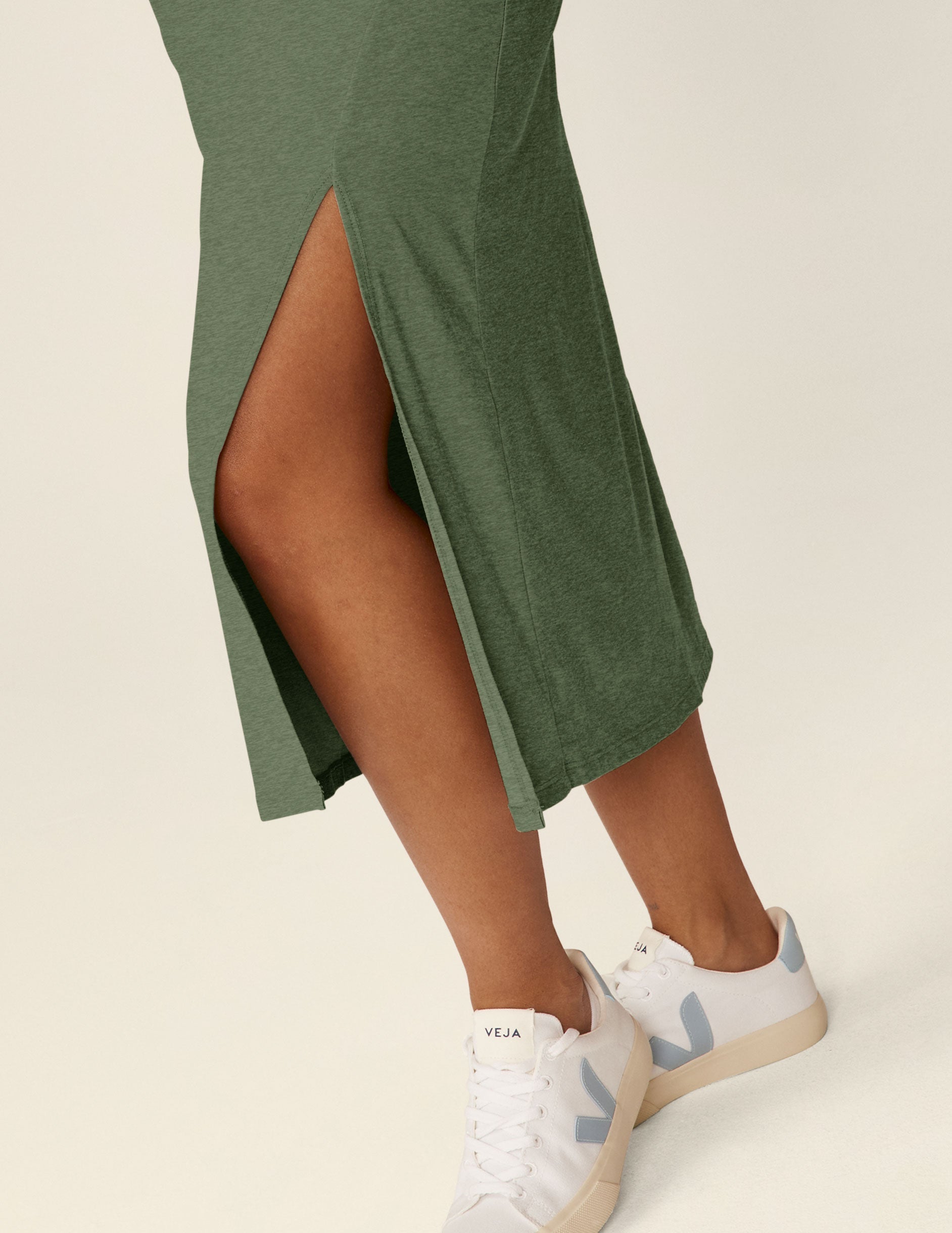 Featherweight Square Neck Midi Dress: Soft, Stylish, Versatile with Side Slit