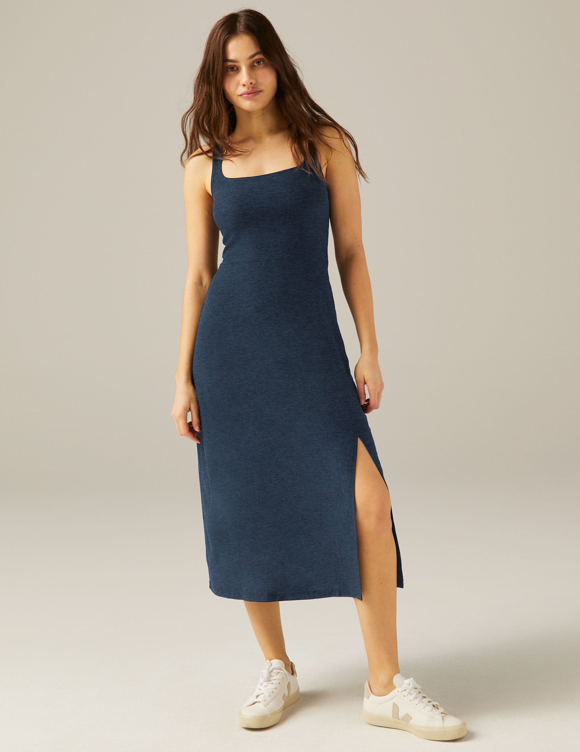 Soft Featherweight Square Neck Midi Dress with Slit | UPF Protection