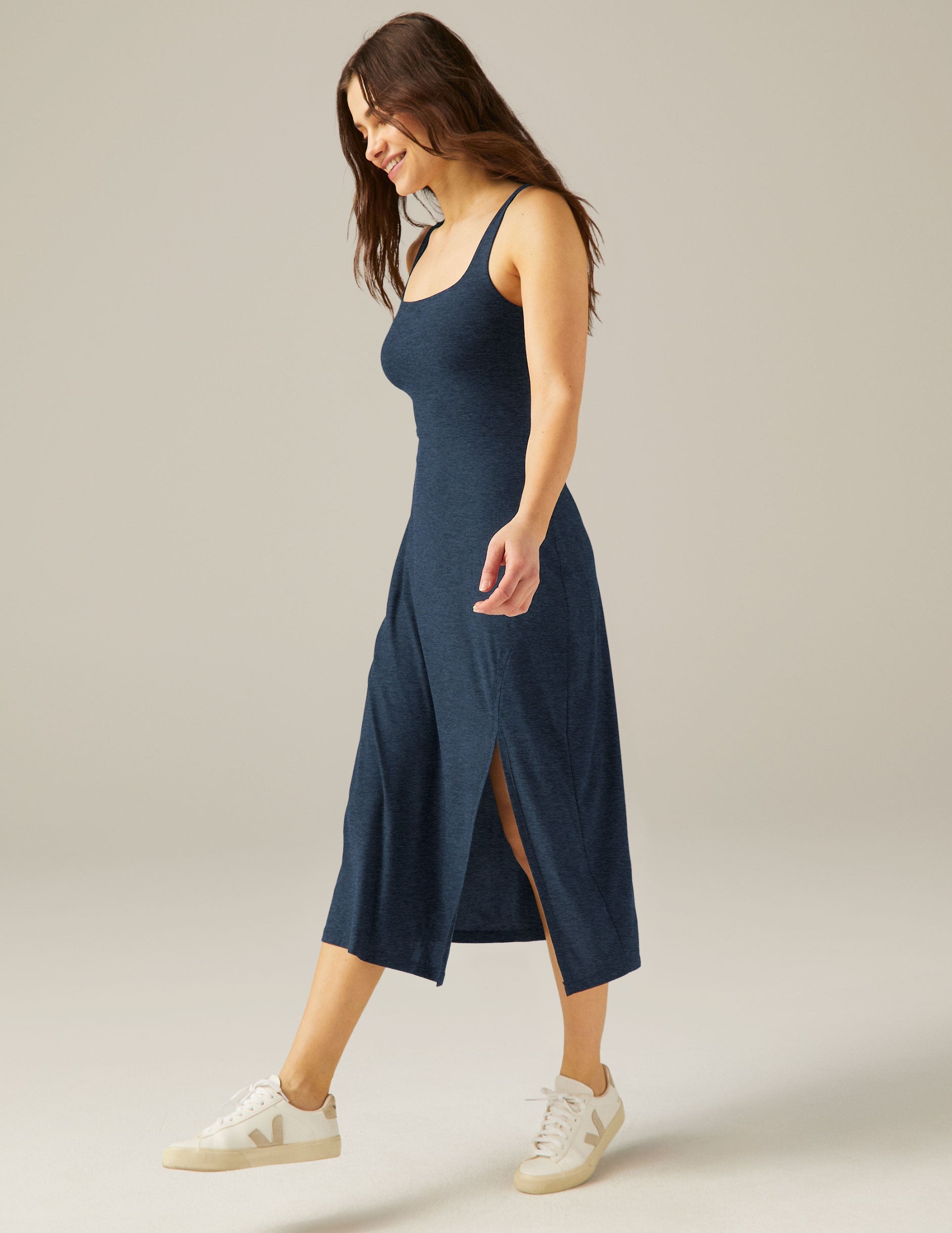 Soft Featherweight Square Neck Midi Dress with Slit | UPF Protection