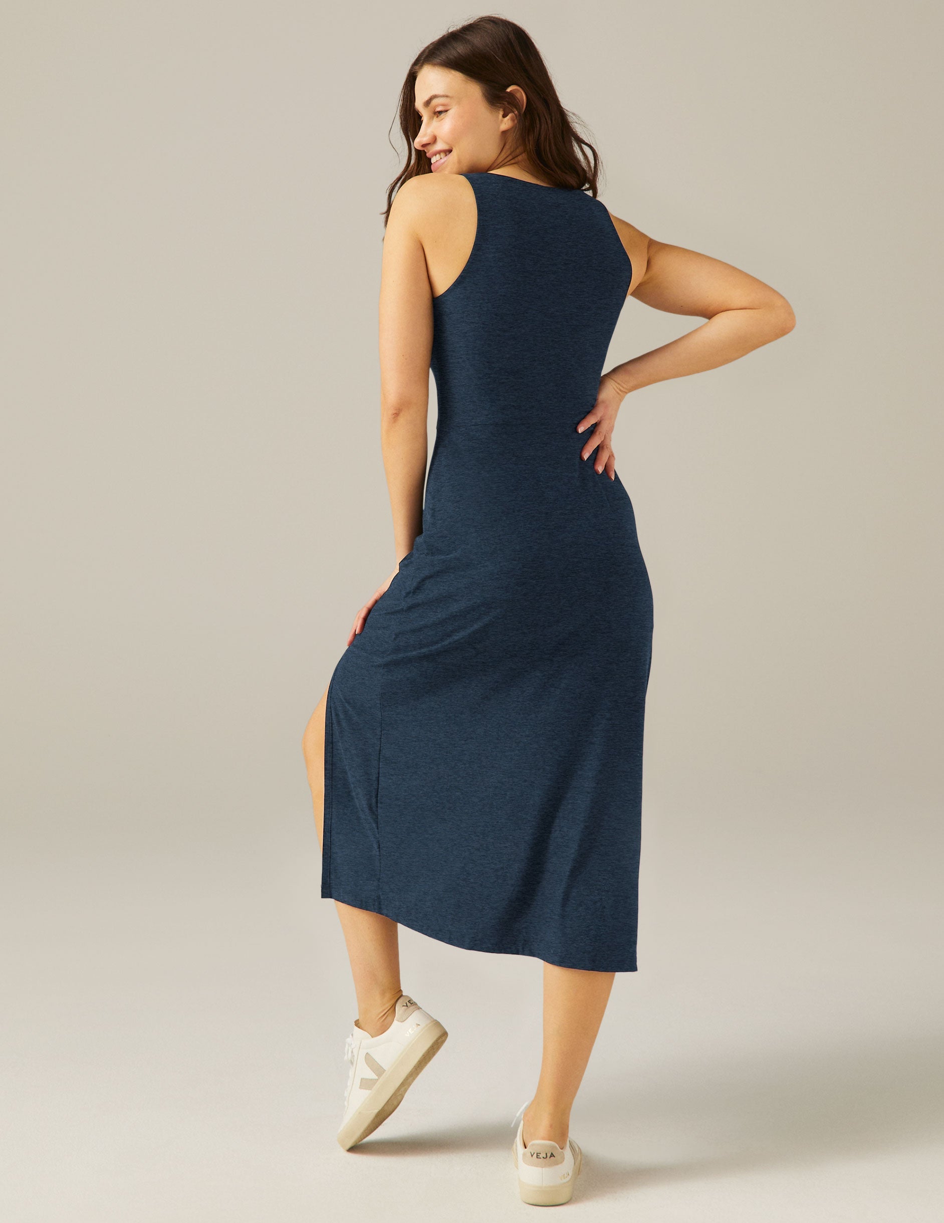 Soft Featherweight Square Neck Midi Dress with Slit | UPF Protection