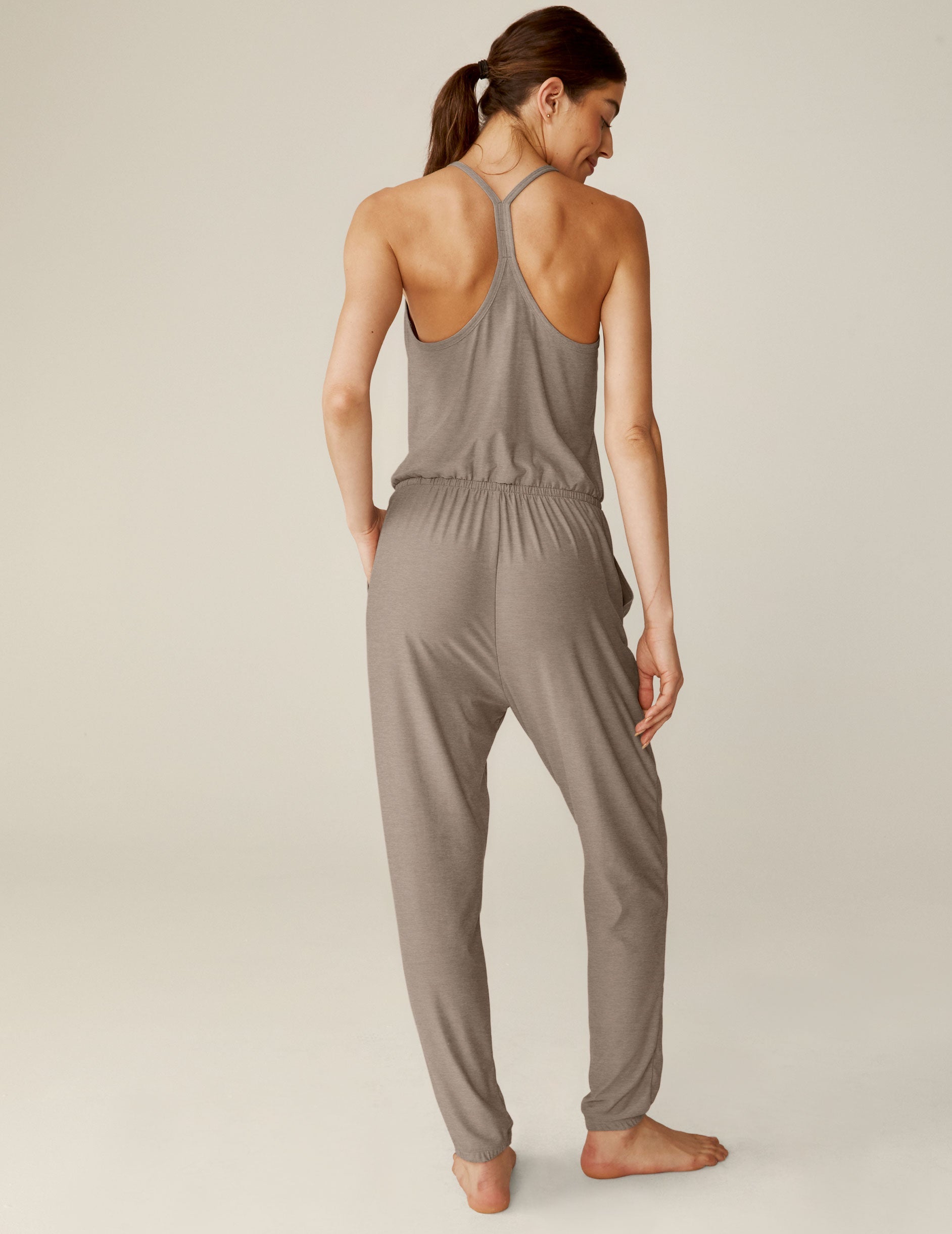 Featherweight Lace Racerback Jumpsuit: Ultra-Soft Comfort, Stylish Loungewear, Birch Heather