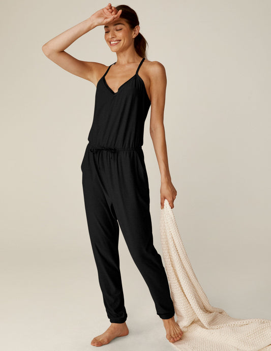 Soft Featherweight Dream Lace Racerback Jumpsuit with Pockets for Lounging