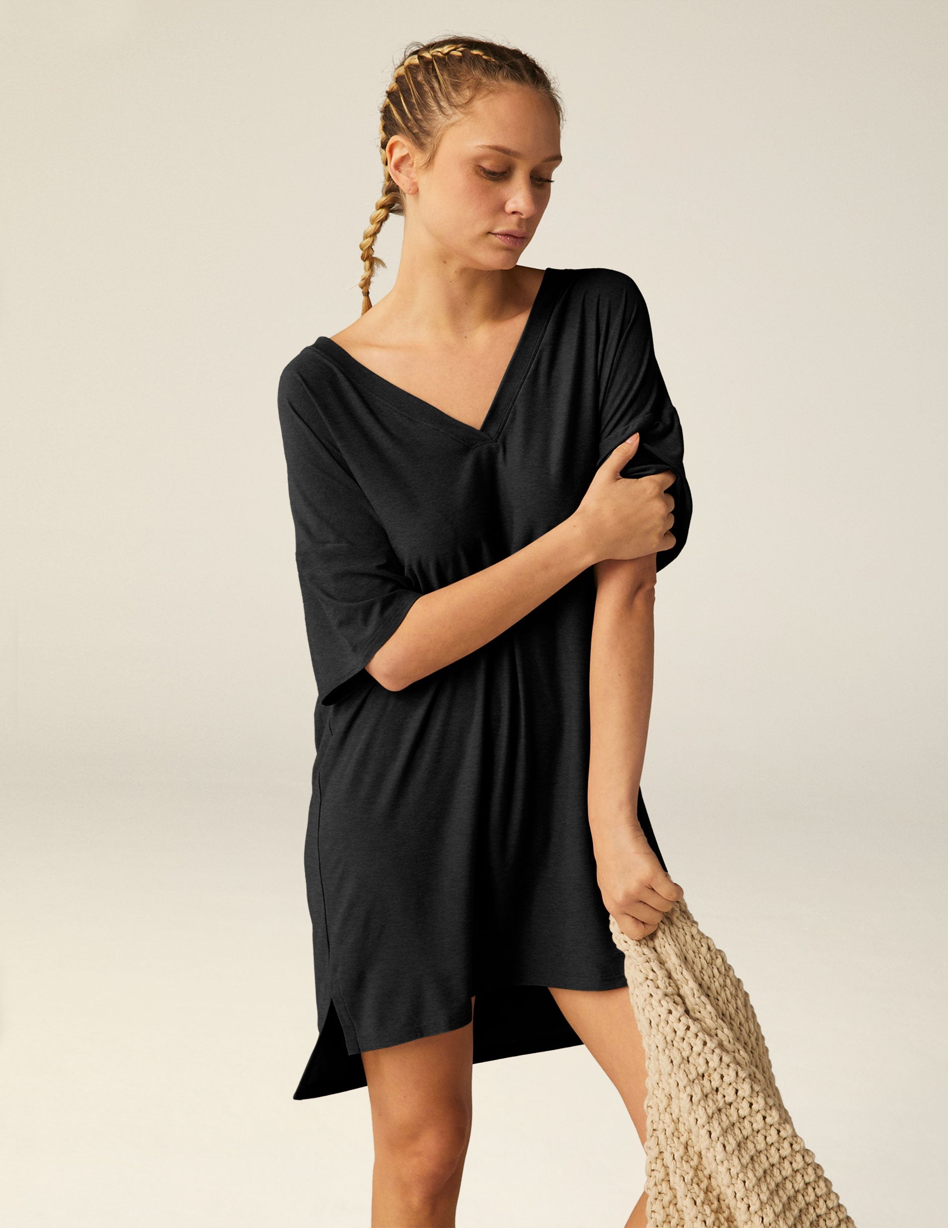 Soft Featherweight V-Neck Oversized Sleep Tee Dress for Ultimate Comfort