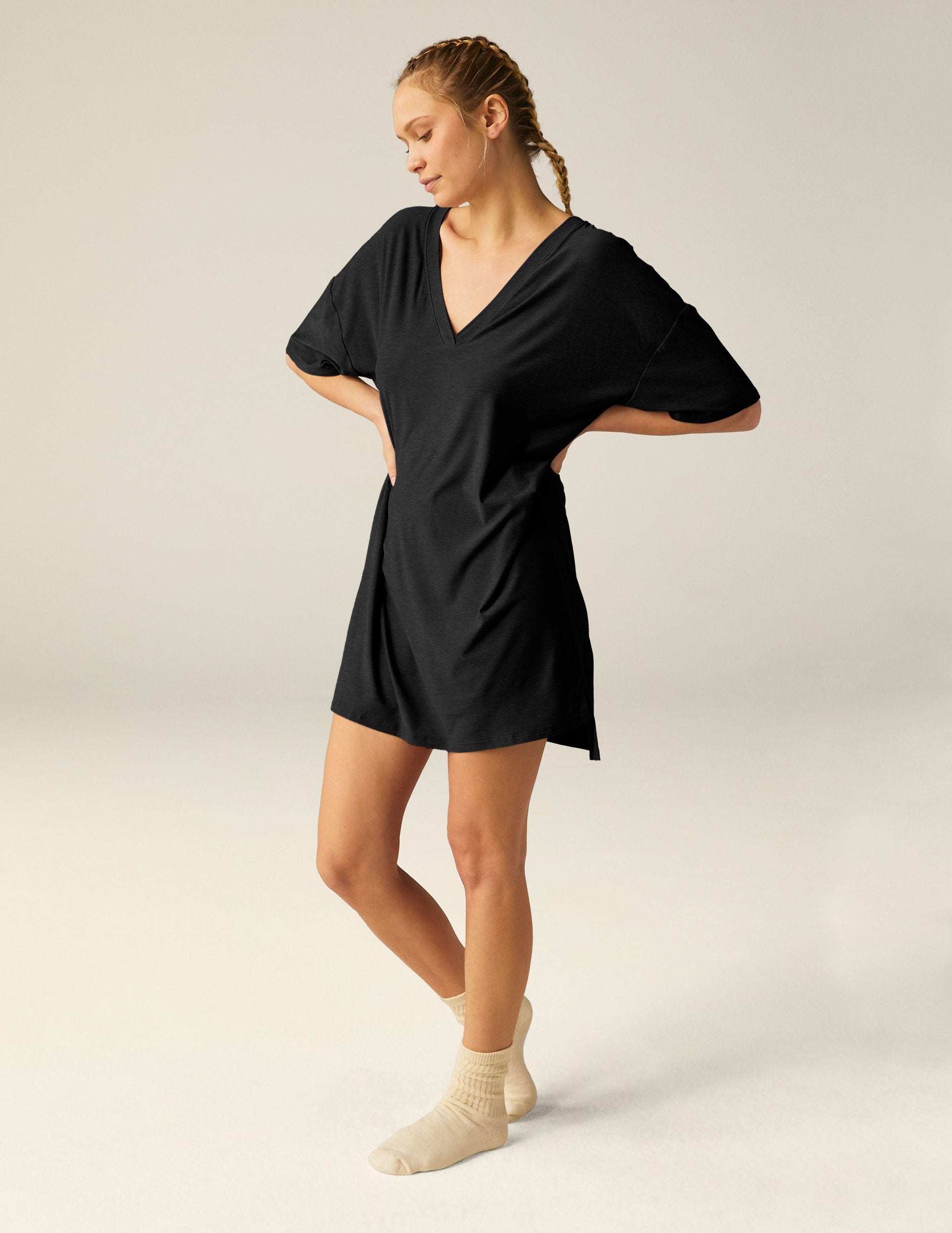 Soft Featherweight V-Neck Oversized Sleep Tee Dress for Ultimate Comfort