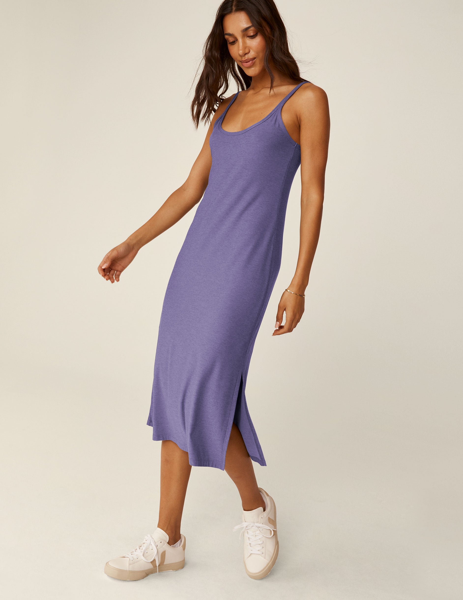 Featherweight Scoop Neck Midi Dress with Side Slits, Ultimate Comfort