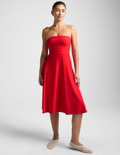 Featherweight Strapless Midi Dress: Built-in Bra, Flared Skirt, Ultimate Comfort