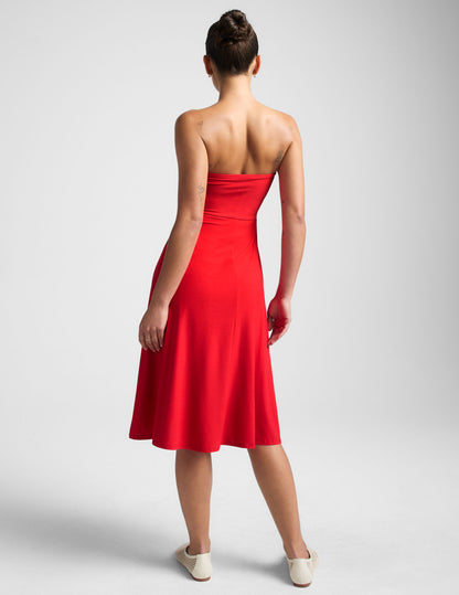 Featherweight Strapless Midi Dress: Built-in Bra, Flared Skirt, Ultimate Comfort