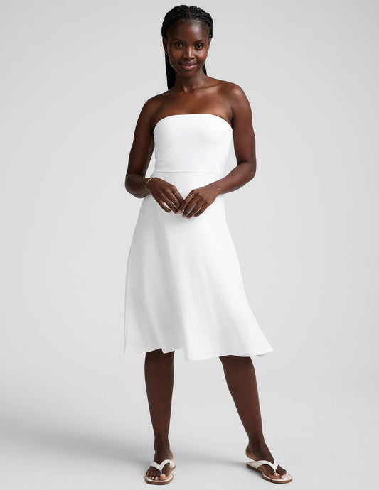 Featherweight Strapless Midi Dress: Built-in Bra, Flared Skirt, Ultimate Comfort