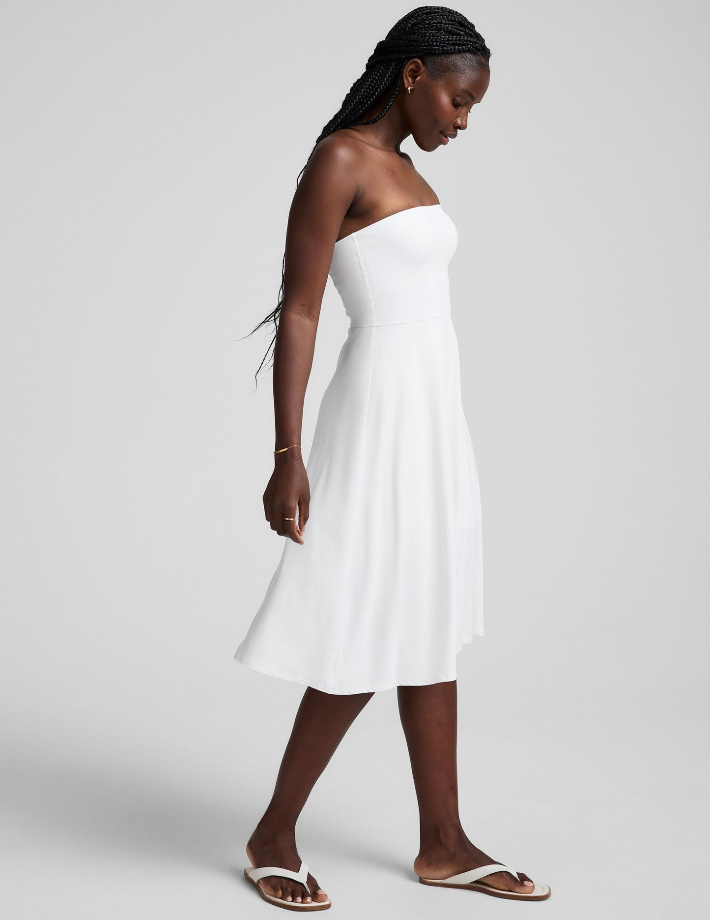 Featherweight Strapless Midi Dress: Built-in Bra, Flared Skirt, Ultimate Comfort