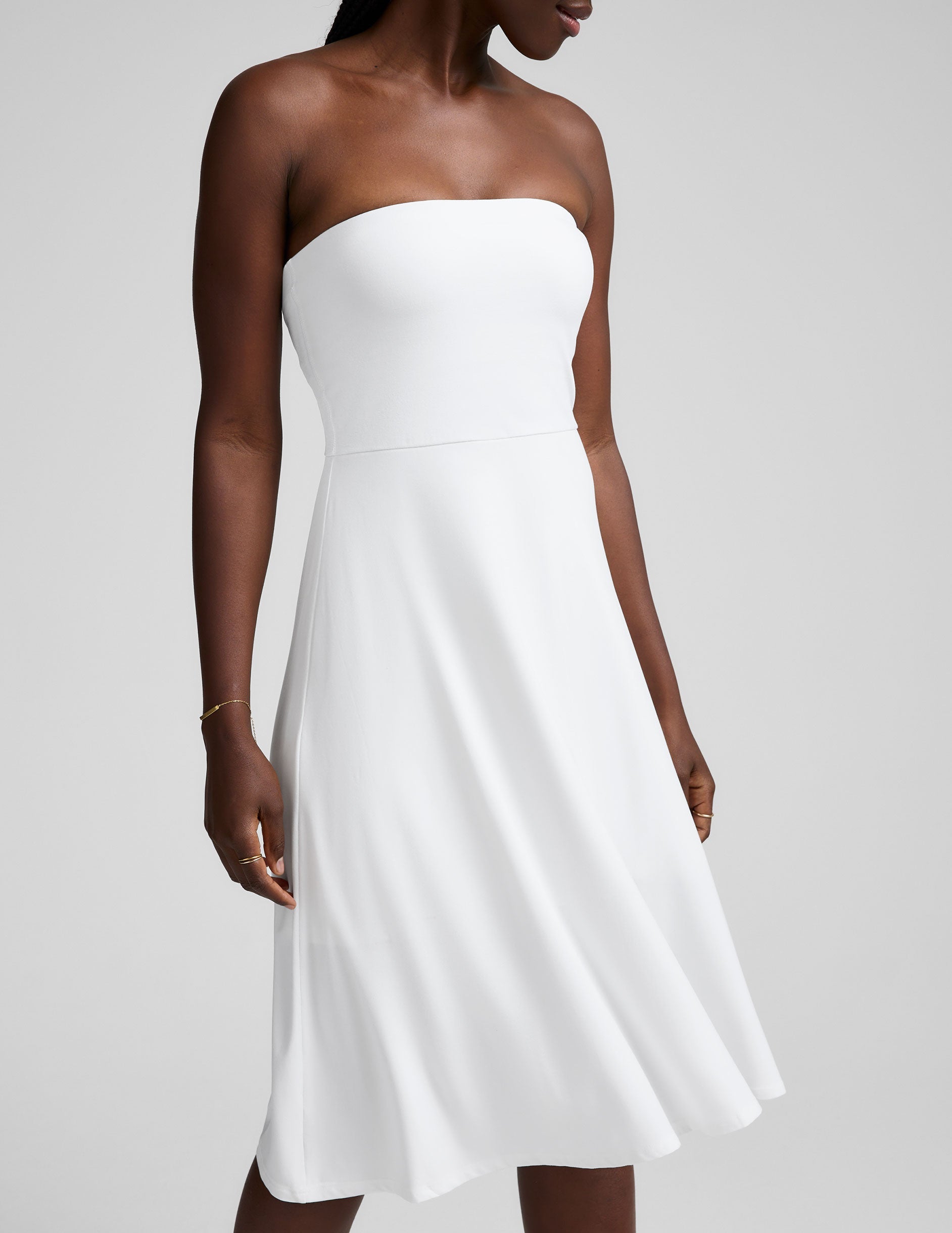 Featherweight Strapless Midi Dress: Built-in Bra, Flared Skirt, Ultimate Comfort