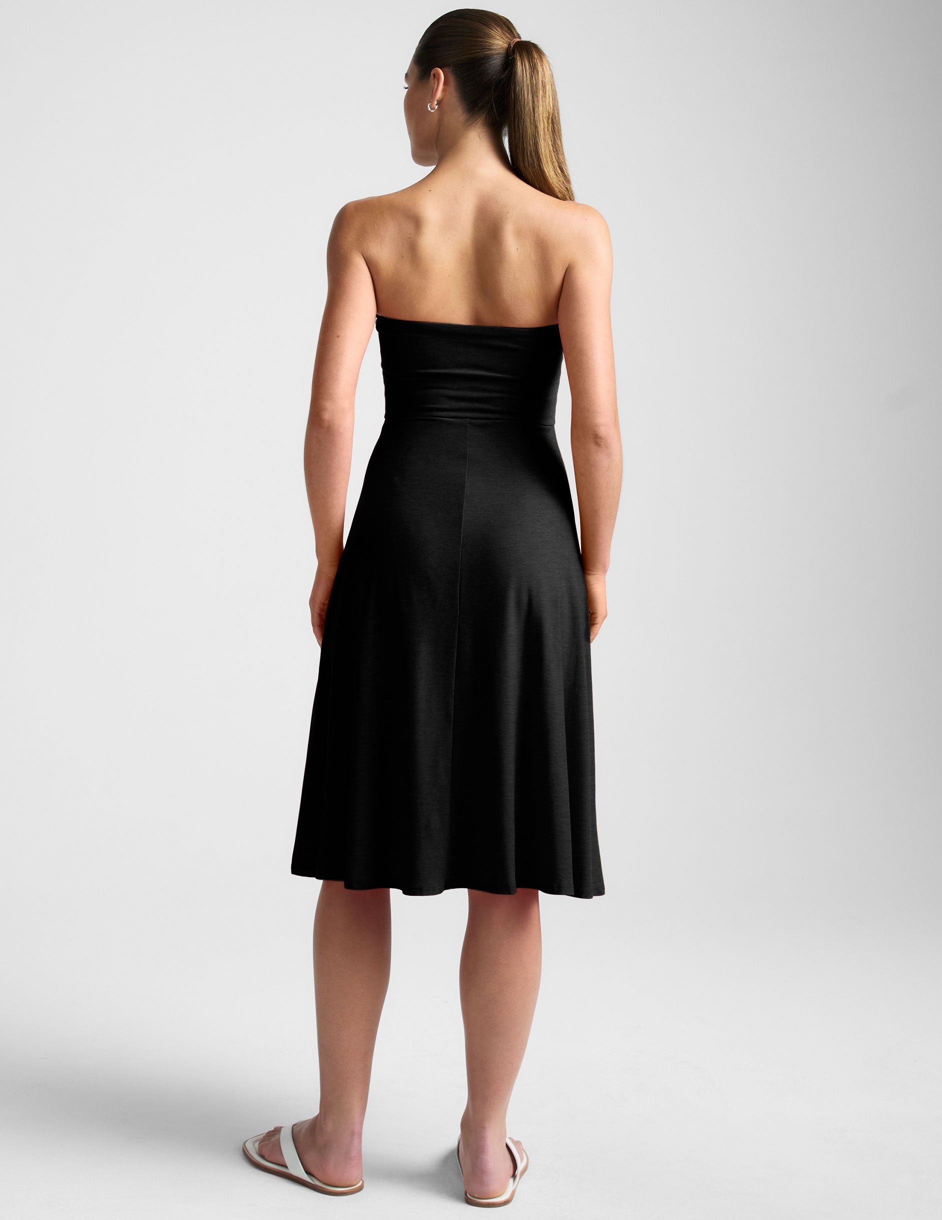 Featherweight Strapless Midi Dress with Built-in Bra and Pockets