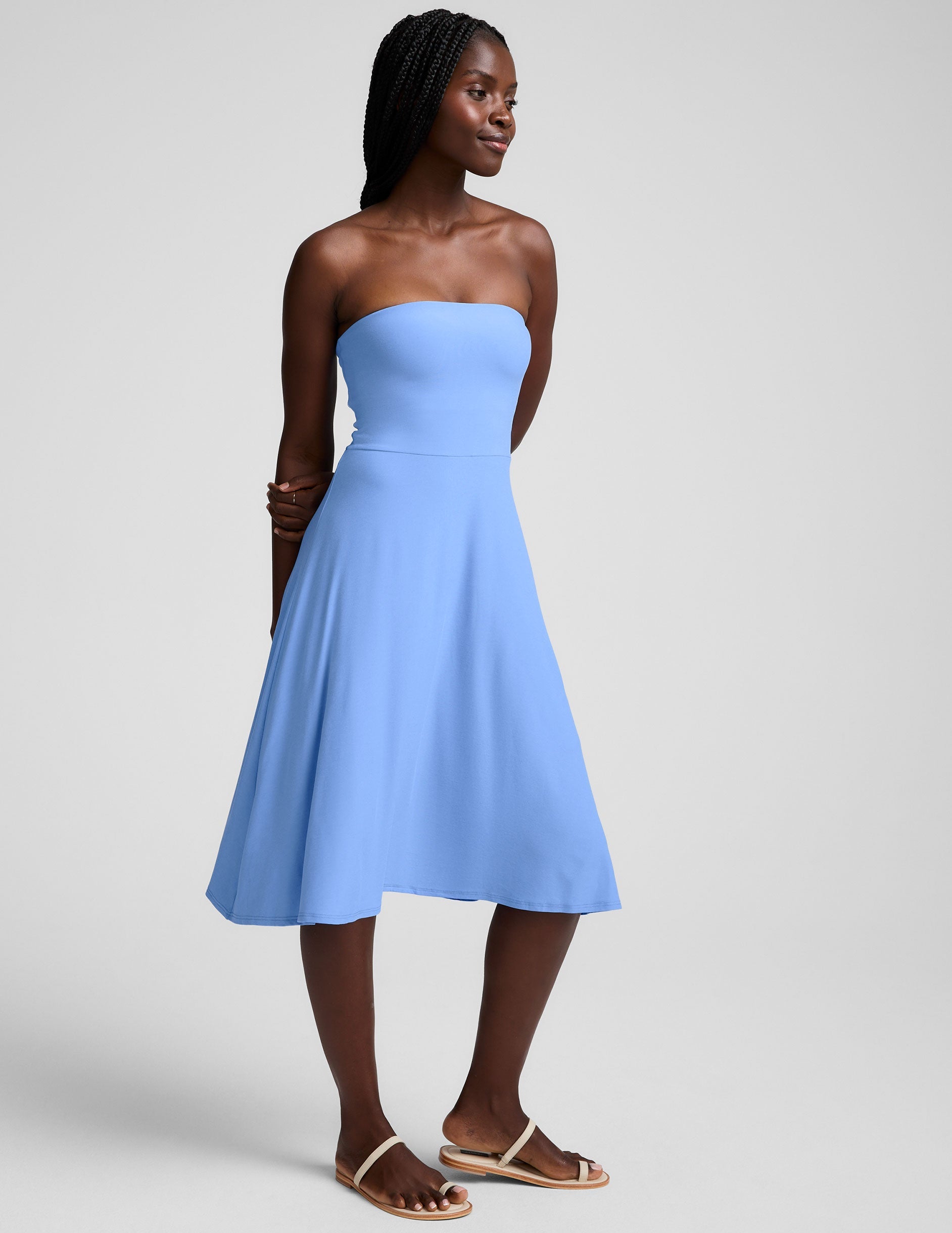 Featherweight Strapless Midi Dress with Built-in Bra for Effortless Comfort