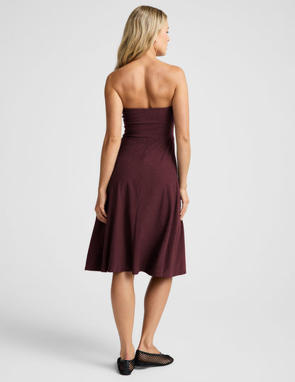 Featherweight Strapless Midi Dress with Built-in Bra and Flared Skirt