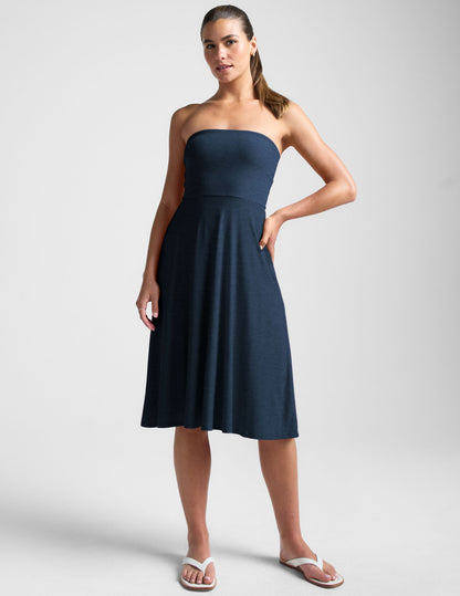 Featherweight Spacedye Strapless Midi Dress with Built-in Bra, Flattering Fit