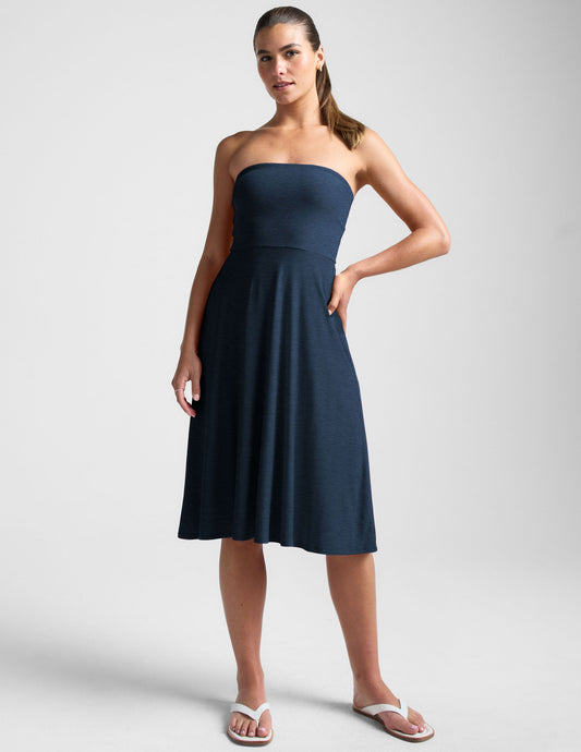 Featherweight Spacedye Strapless Midi Dress with Built-in Bra, Flattering Fit