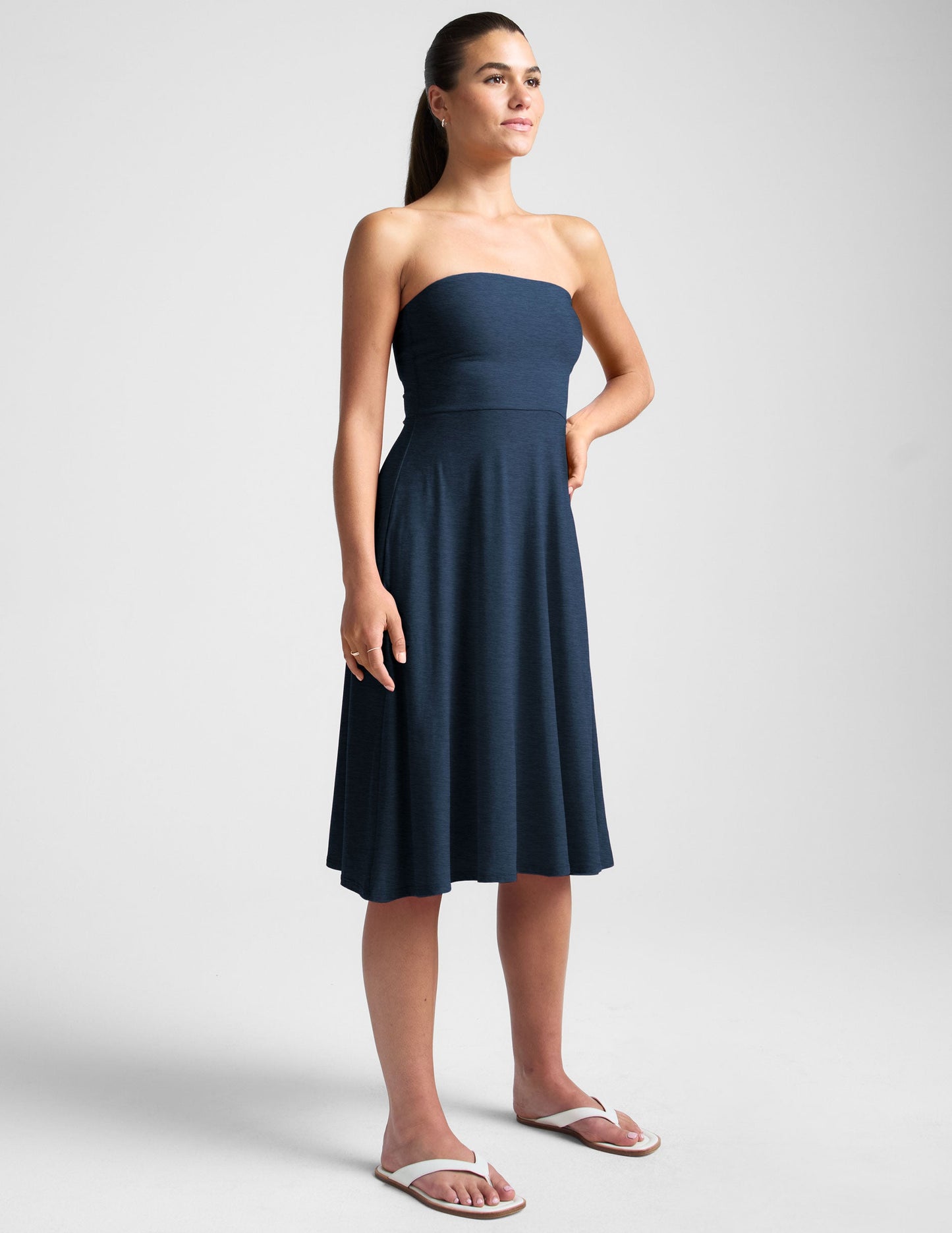 Featherweight Spacedye Strapless Midi Dress with Built-in Bra, Flattering Fit