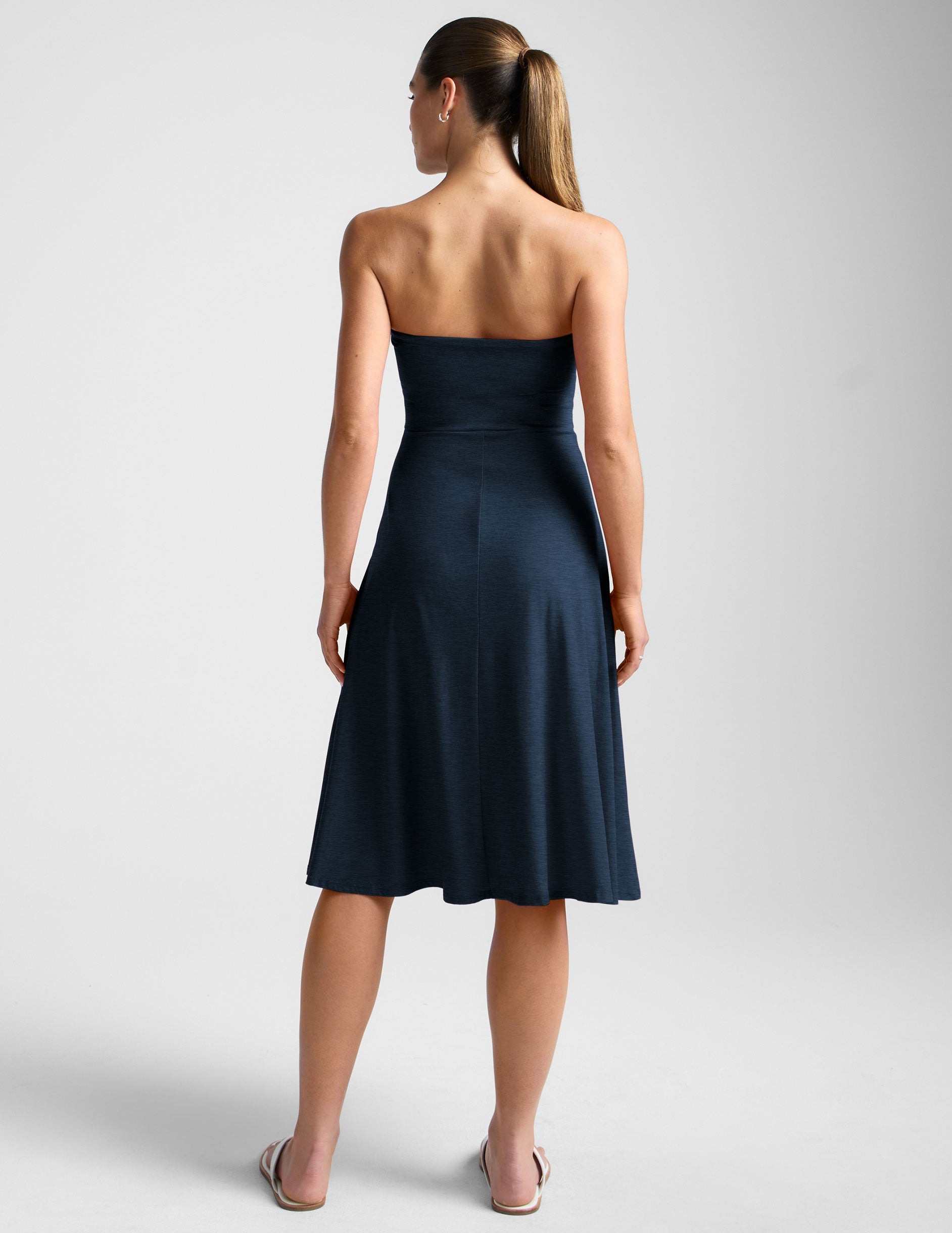 Featherweight Spacedye Strapless Midi Dress with Built-in Bra, Flattering Fit