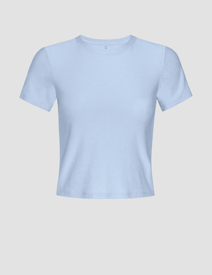 Ultra-Soft Featherweight Cropped Tee: Blue Zen Heather Fitted Short Sleeve Top