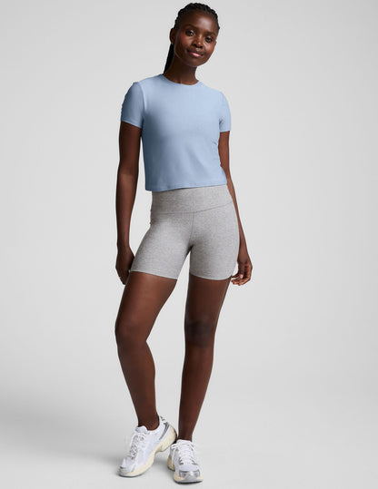 Ultra-Soft Featherweight Cropped Tee: Blue Zen Heather Fitted Short Sleeve Top
