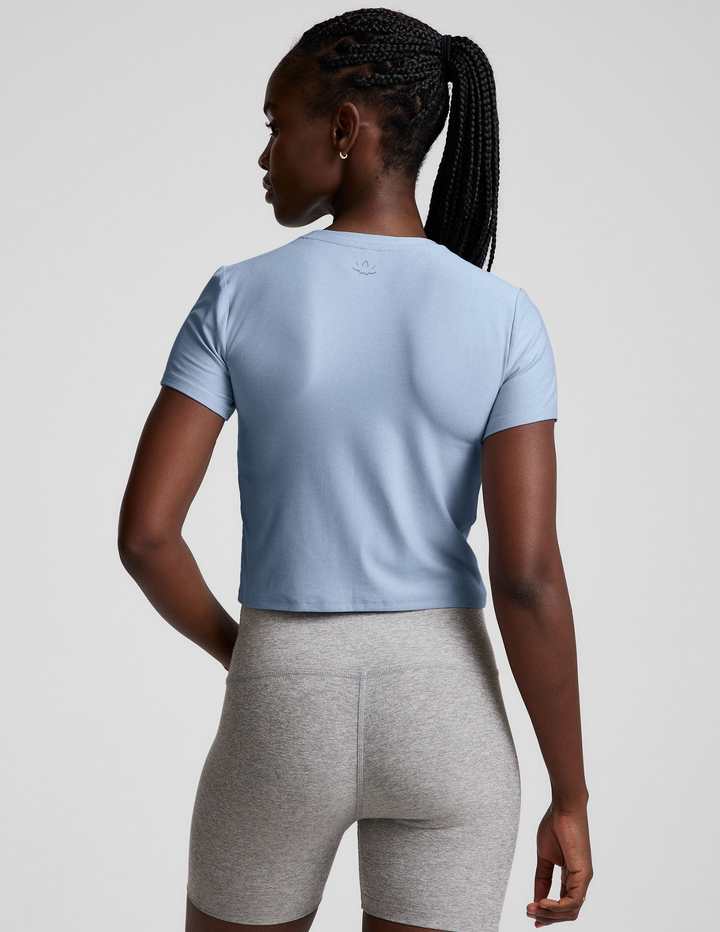 Ultra-Soft Featherweight Cropped Tee: Blue Zen Heather Fitted Short Sleeve Top