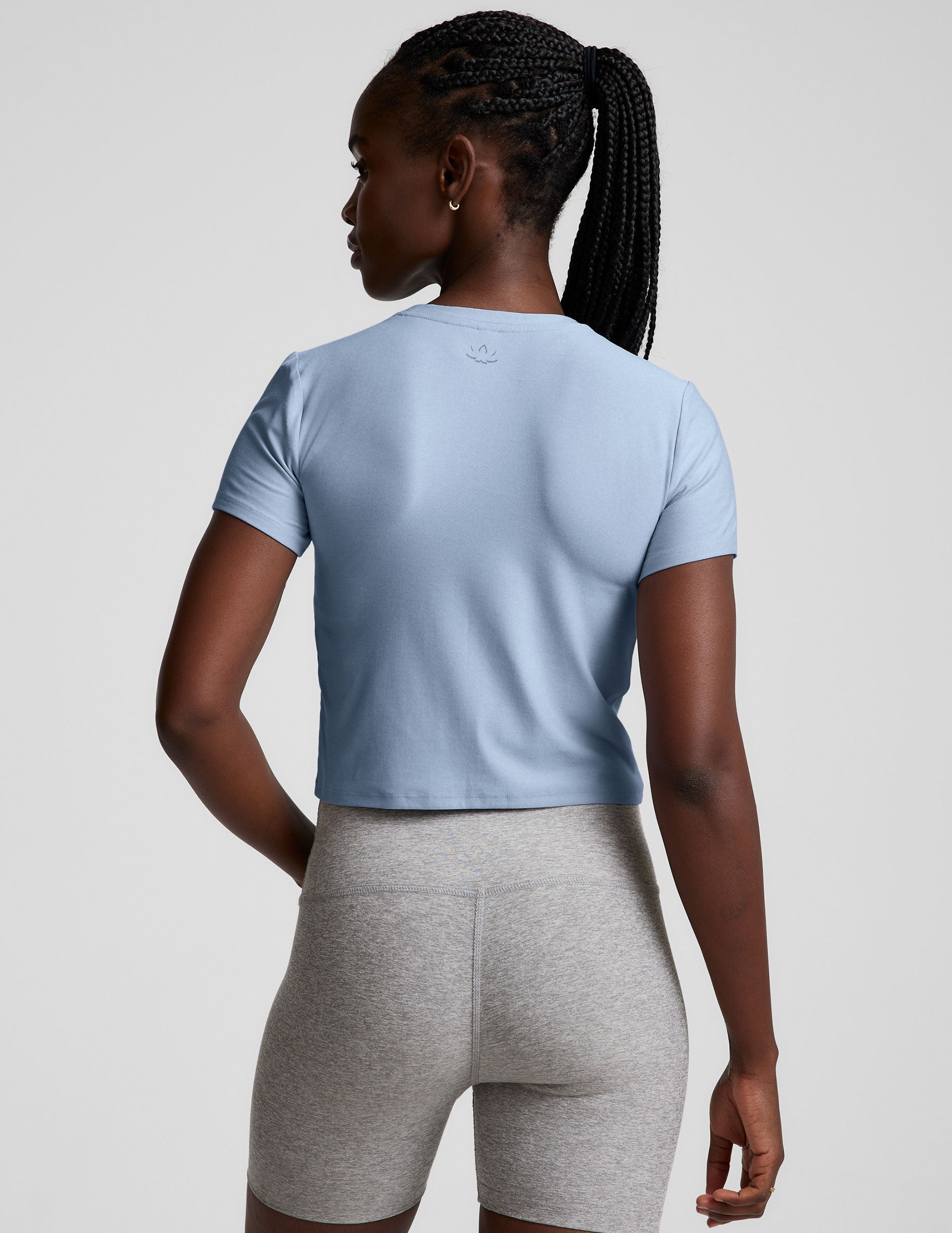 Ultra-Soft Featherweight Cropped Tee: Blue Zen Heather Fitted Short Sleeve Top