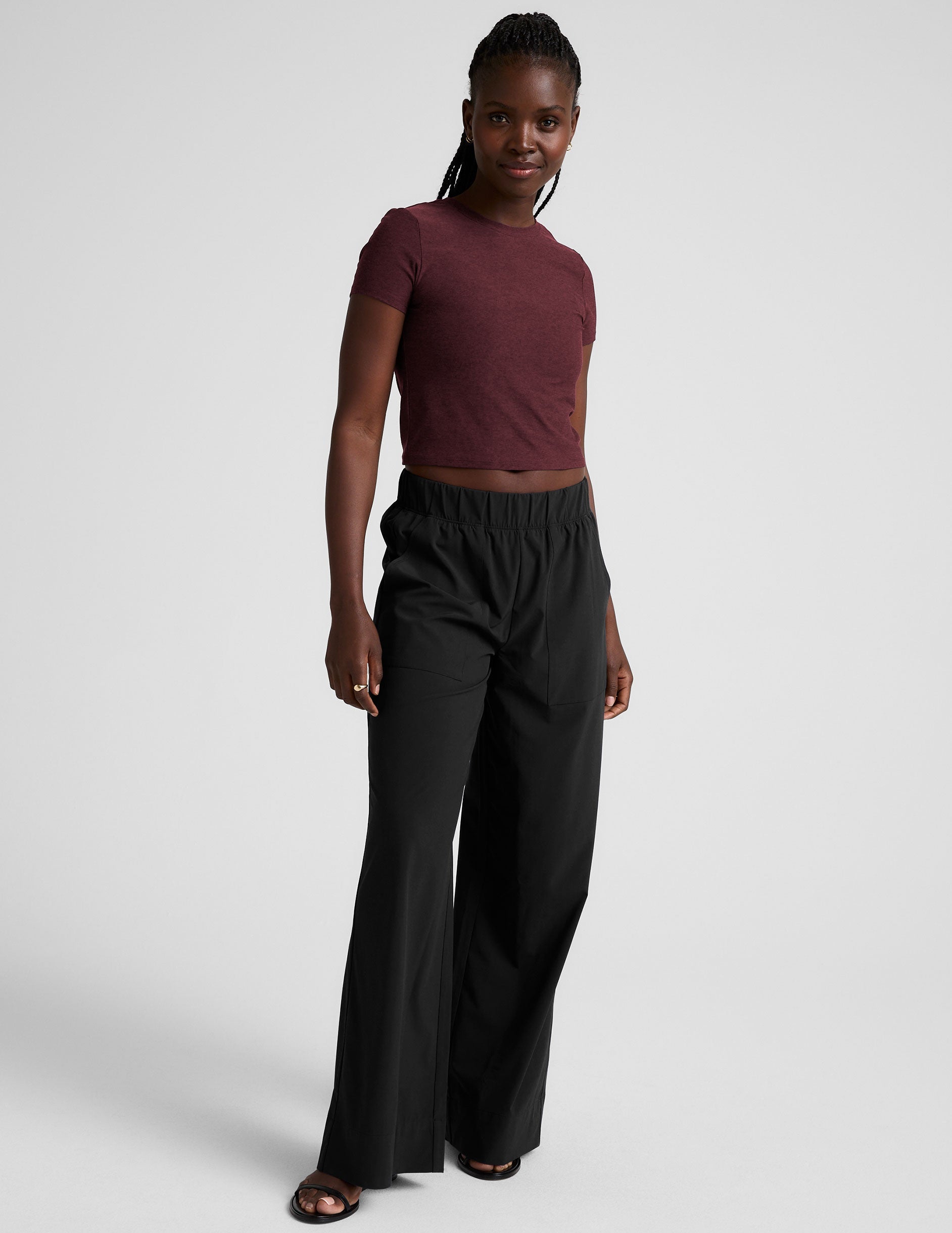 Featherweight Supersoft Cropped Tee - 90s Inspired Fitted Burgundy Style