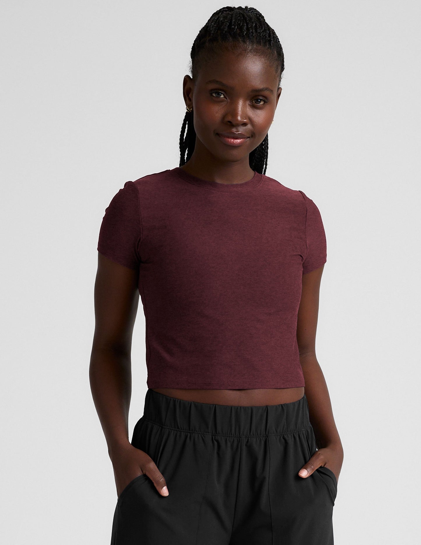 Featherweight Supersoft Cropped Tee - 90s Inspired Fitted Burgundy Style