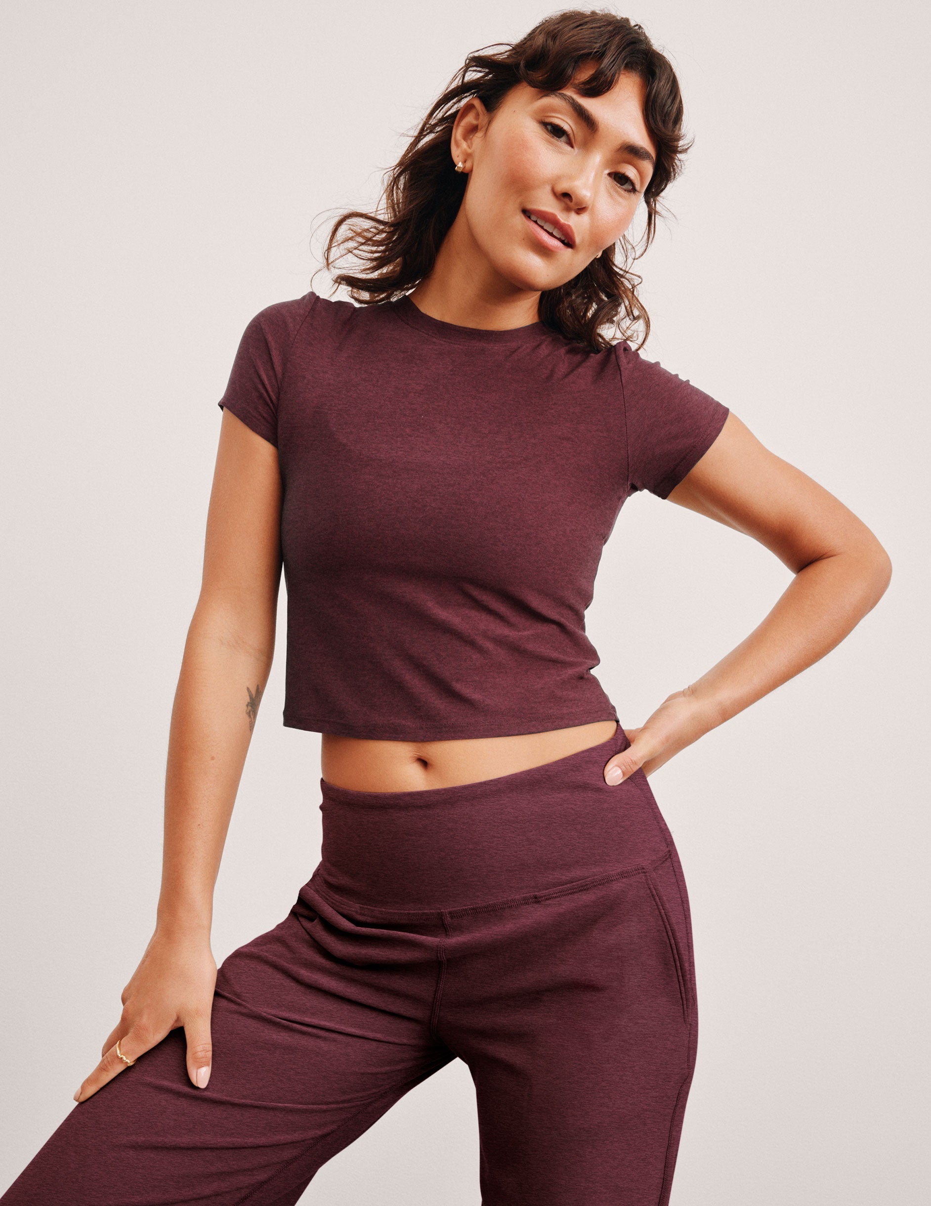 Featherweight Supersoft Cropped Tee - 90s Inspired Fitted Burgundy Style