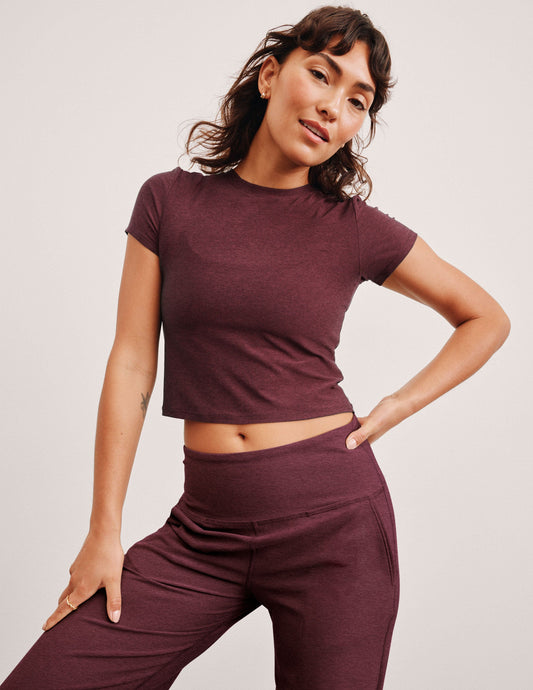Featherweight Supersoft Cropped Tee - 90s Inspired Fitted Burgundy Style