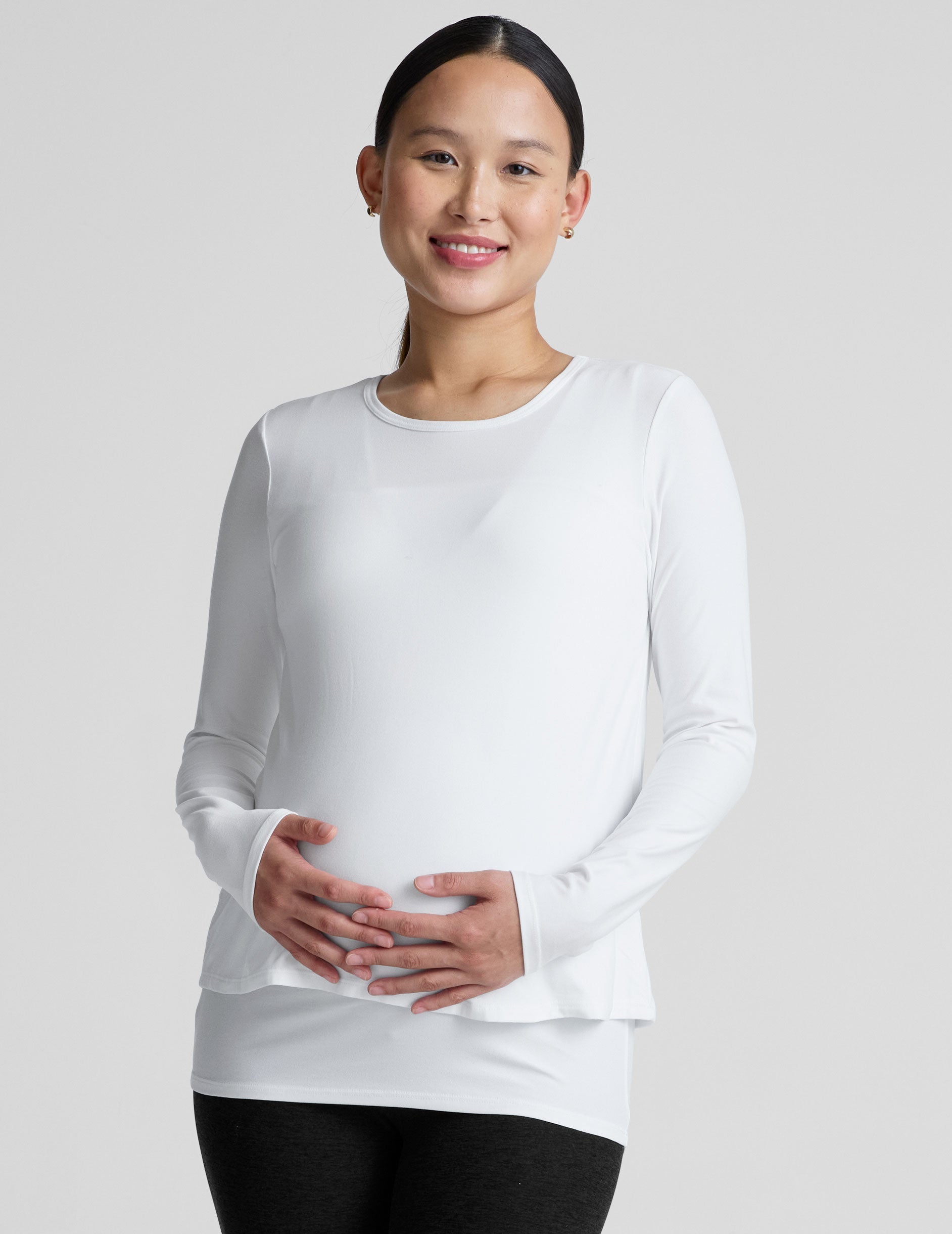 Beyond Yoga Featherweight Under Wraps Nursing Overlap Tee: Ultra Soft Maternity Long Sleeve